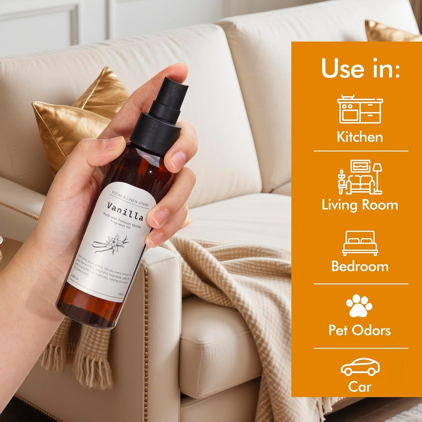 Vanilla Fragrance Room Spray, Long-Lasting Room Freshener for Home, Bathroom and Kitchen, Air Freshener Spray, Odor Eliminator, 2 x 4.06 fl oz