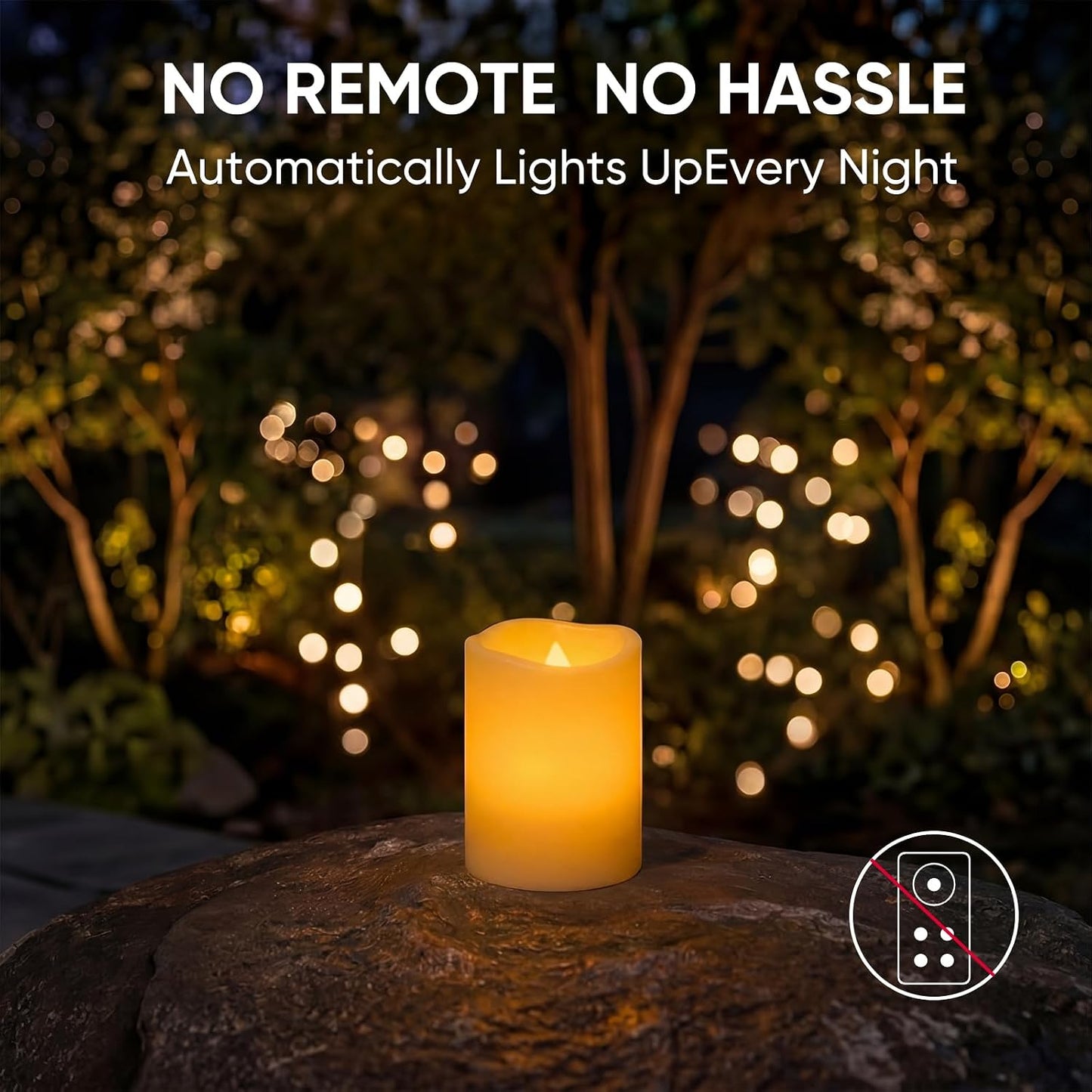 Homemory Outdoor Waterproof Flameless Candles with Auto Light Sensor, Flickering LED Pillar Candles, Dusk to Dawn Battery Operated Fake Candles Lanterns, Porch, Patio, Garden Decor, 3"x4", Set of 2