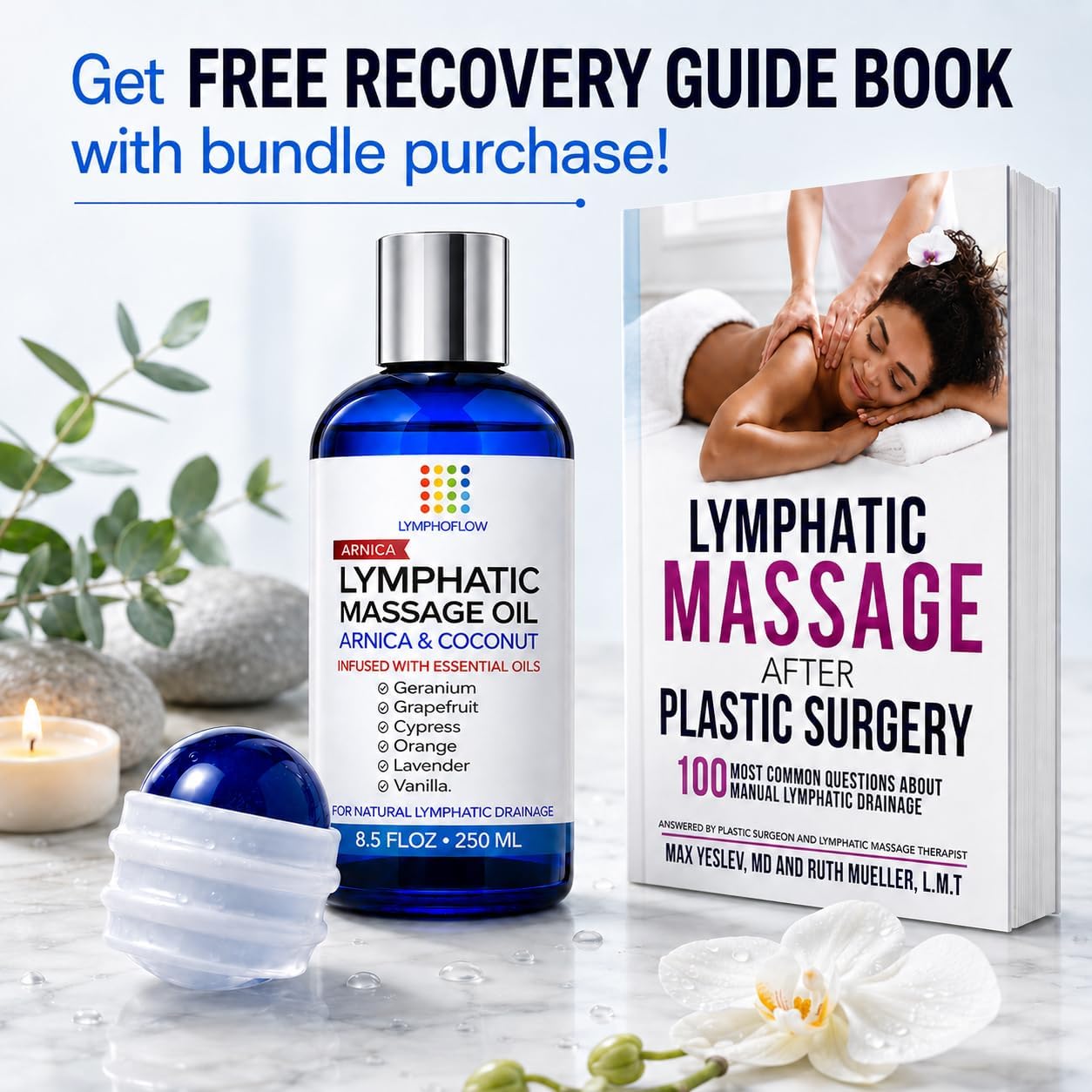 Lymphatic Drainage Massage Oil for Massage Therapy - Arnica Oil & Coconut for Post Surgery Recovery & Lymphatic Drainage Massager, Liposuction, 360 Lipo, BBL, Tummy Tuck Procedure,Moisturizing -8.5 Oz
