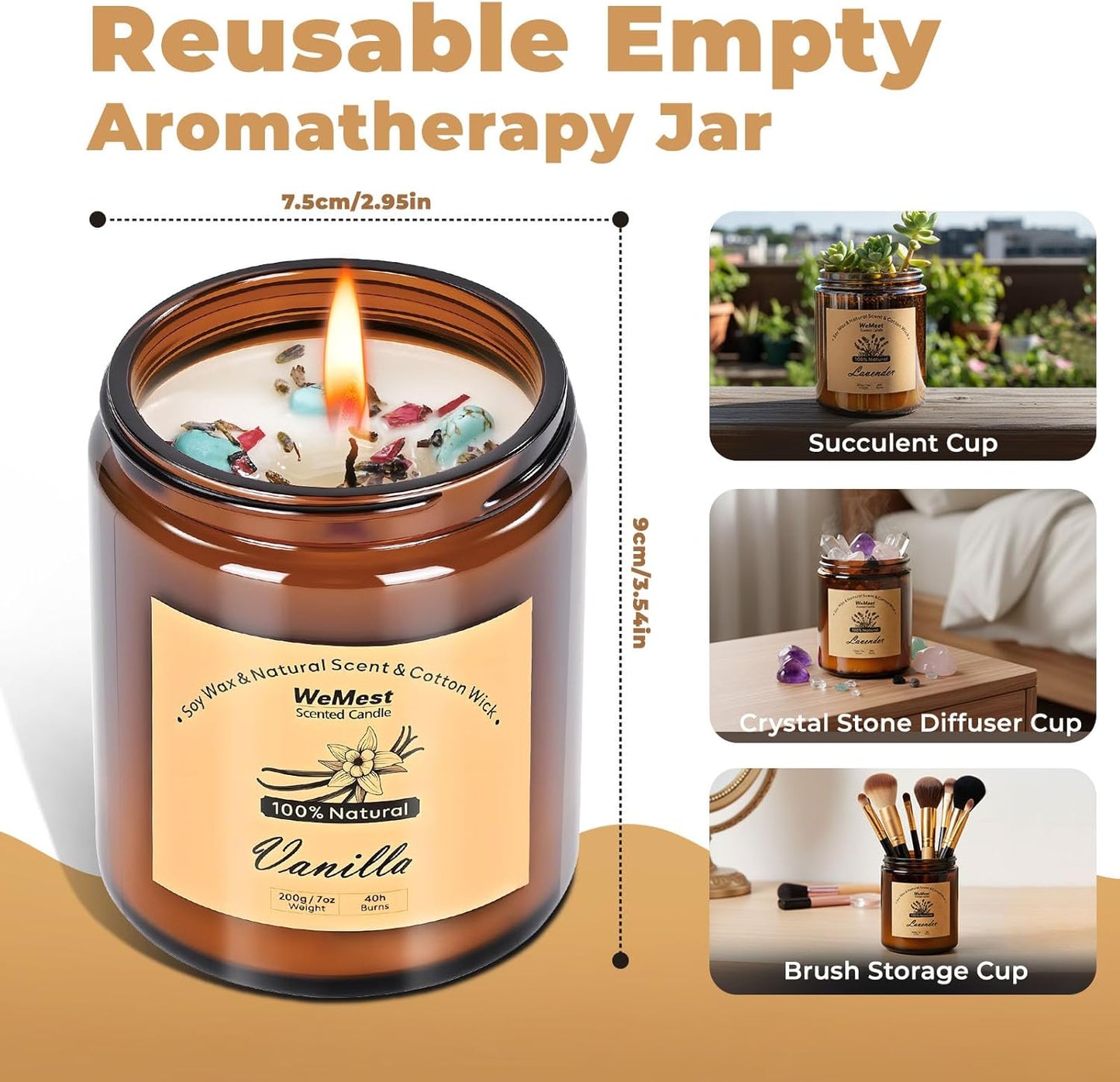 WEMEET Scented Candles Set, 4 Pack Aromatherapy Candle with Crystals, 28 oz 160 Hour Long Lasting Candle, Soy Wax Scented Candle with Dried Flowers, Gifts for Men, Women, Birthday, Mother's Day