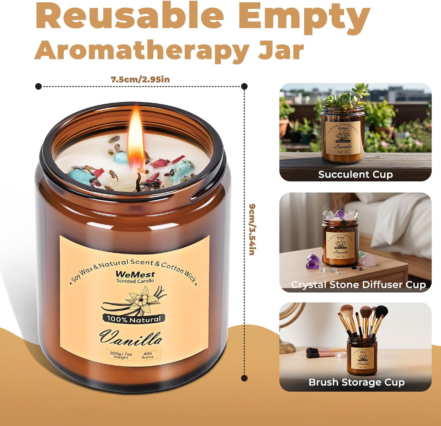 WEMEET Scented Candles Set, 4 Pack Aromatherapy Candle with Crystals, 28 oz 160 Hour Long Lasting Candle, Soy Wax Scented Candle with Dried Flowers, Gifts for Men, Women, Birthday, Mother's Day