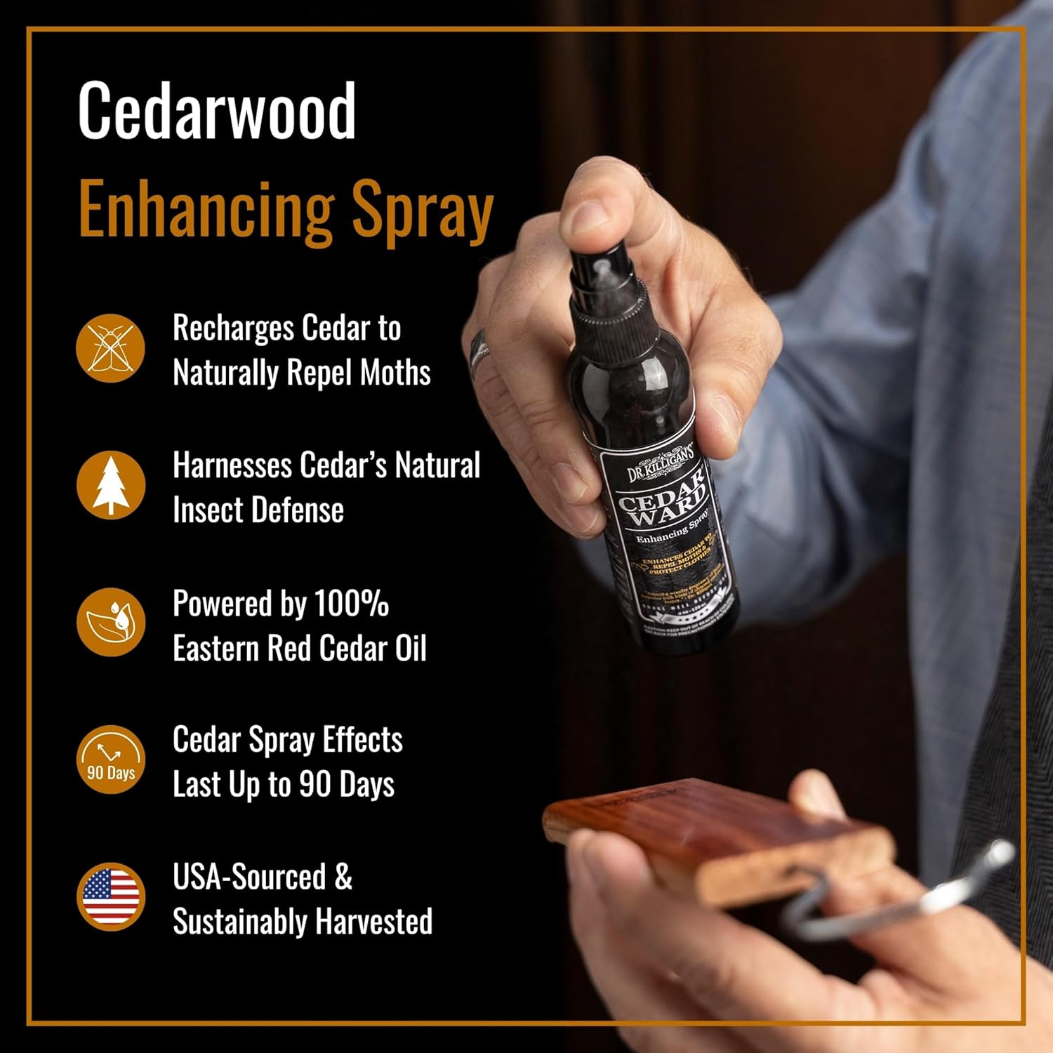 Dr. Killigan’s CedarWard Spray - 4 fl. oz. - Natural Cedar Oil Formula Restores Scent to Cedarwood Accessories, Closets, Drawers, Trunks, Chests, Pest and Moth Repellent for Clothes