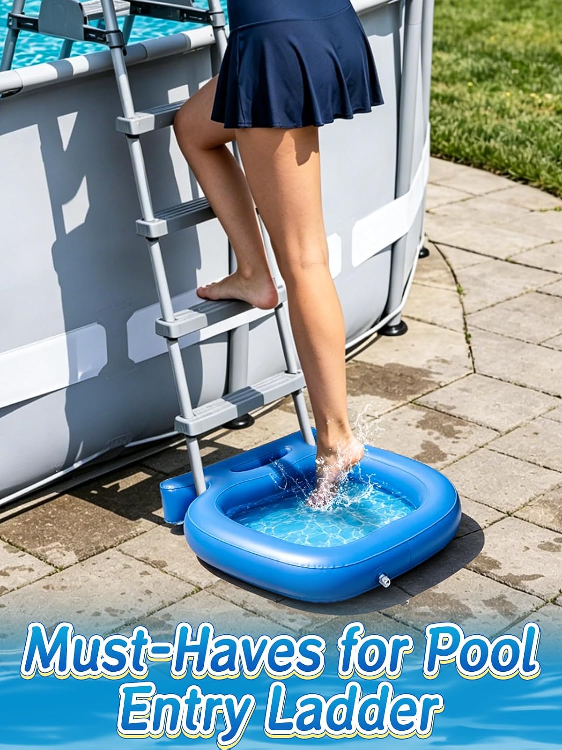 2pcs Fast Drain Inflatable Pool Foot Bath - 23.6" L x 20.4" W x 3.9"H Leak-proof Foot Wash Tray for In Ground Above Ground Swimming Pool Accessories, Feet Cleaner Basin/Tub for Entry Ladder Must Haves