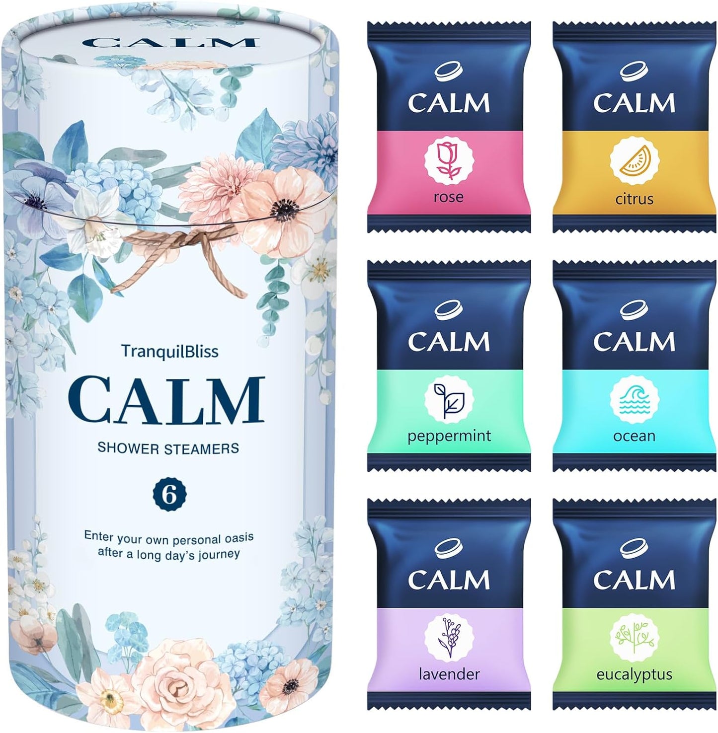 TranquilBliss Shower Steamers 6 Count, Scented Shower Bombs with Organic & Natural Fragrance, Self-Care & Relaxation Birthday Gifts for Women Who Have Everything - Valentine's Day Presents