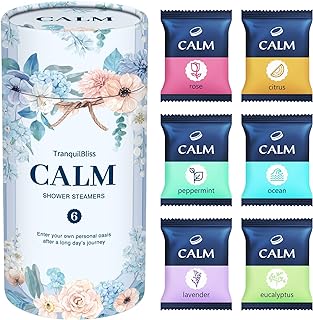TranquilBliss Shower Steamers 6 Count, Scented Shower Bombs with Organic & Natural Fragrance, Self-Care & Relaxation Birthday Gifts for Women Who Have Everything - Valentine's Day Presents