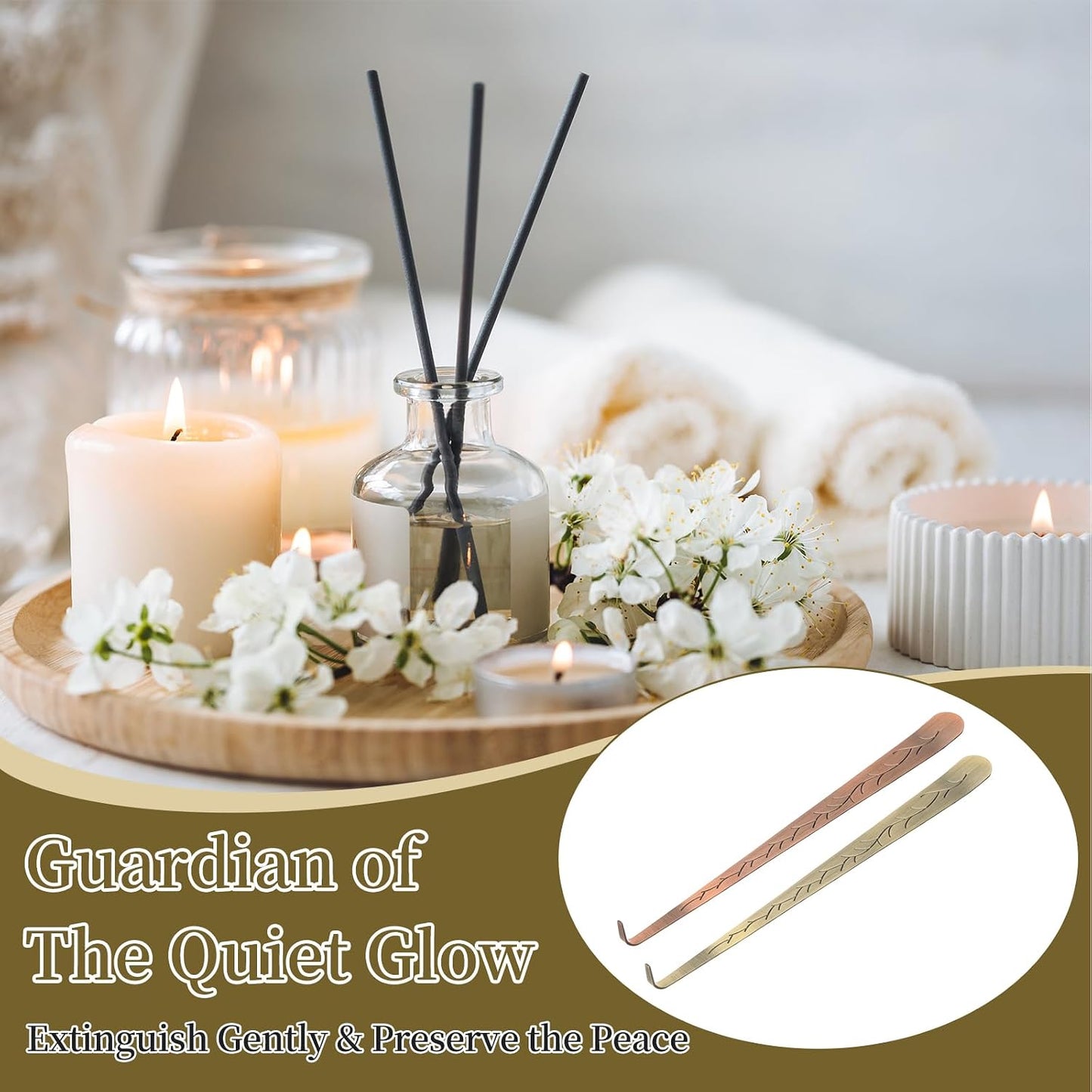 uxcell 2 Pcs Candle Wick Dipper, Stainless Steel Candle Wick Hook, Flame Dipper Snuffer Extinguish Accessory Flat Design for Putting Out Flame Home Decor Gifts, Copper/Bronze