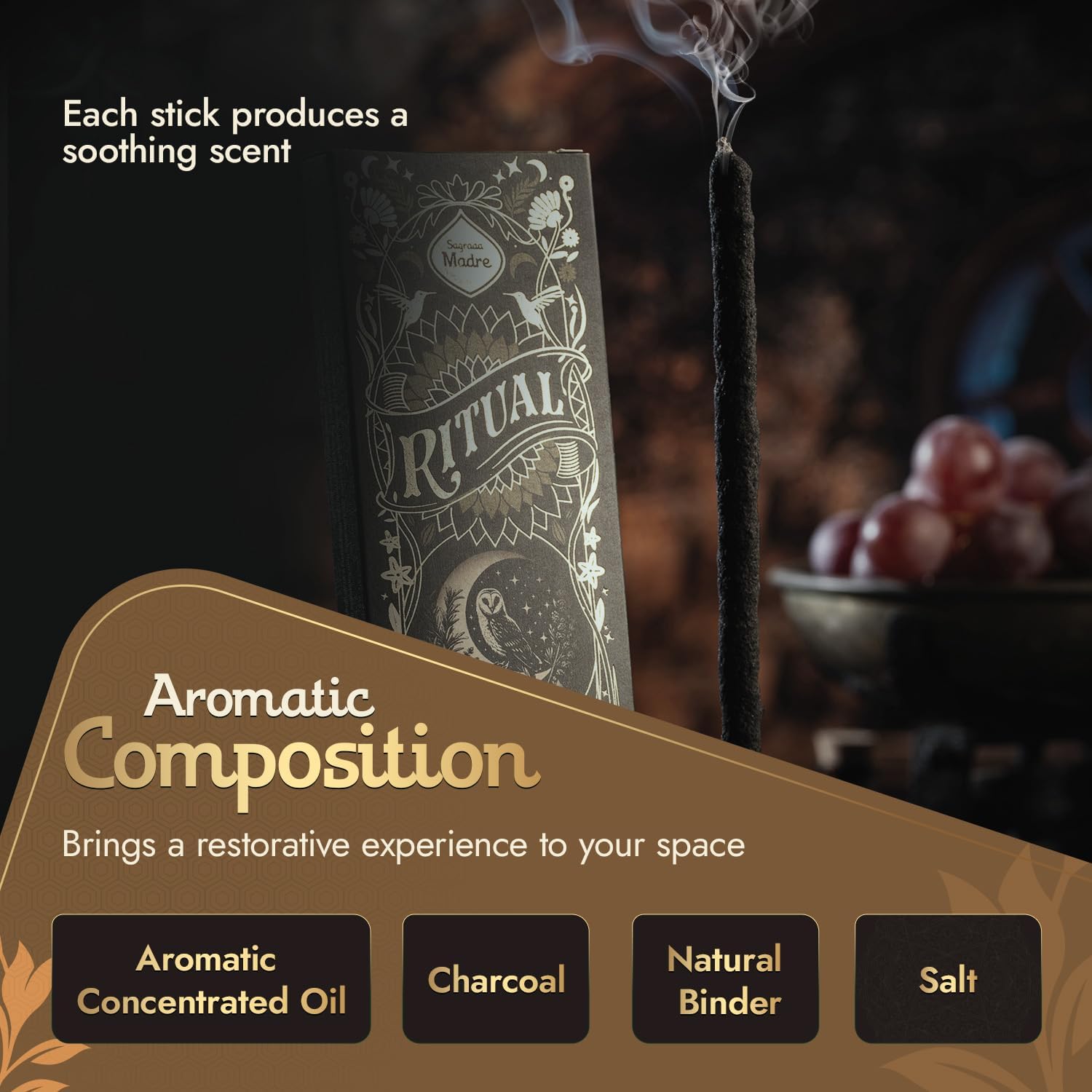 Ritual - Energetic Cleanse Incense Sticks, Purify & Refresh Your Space, 6 Sticks, 9 Inches Each, Natural Incense with Aromatic Concentrated Oil, Charcoal, Natural Binder & Salt - 1 Hour Burn Time