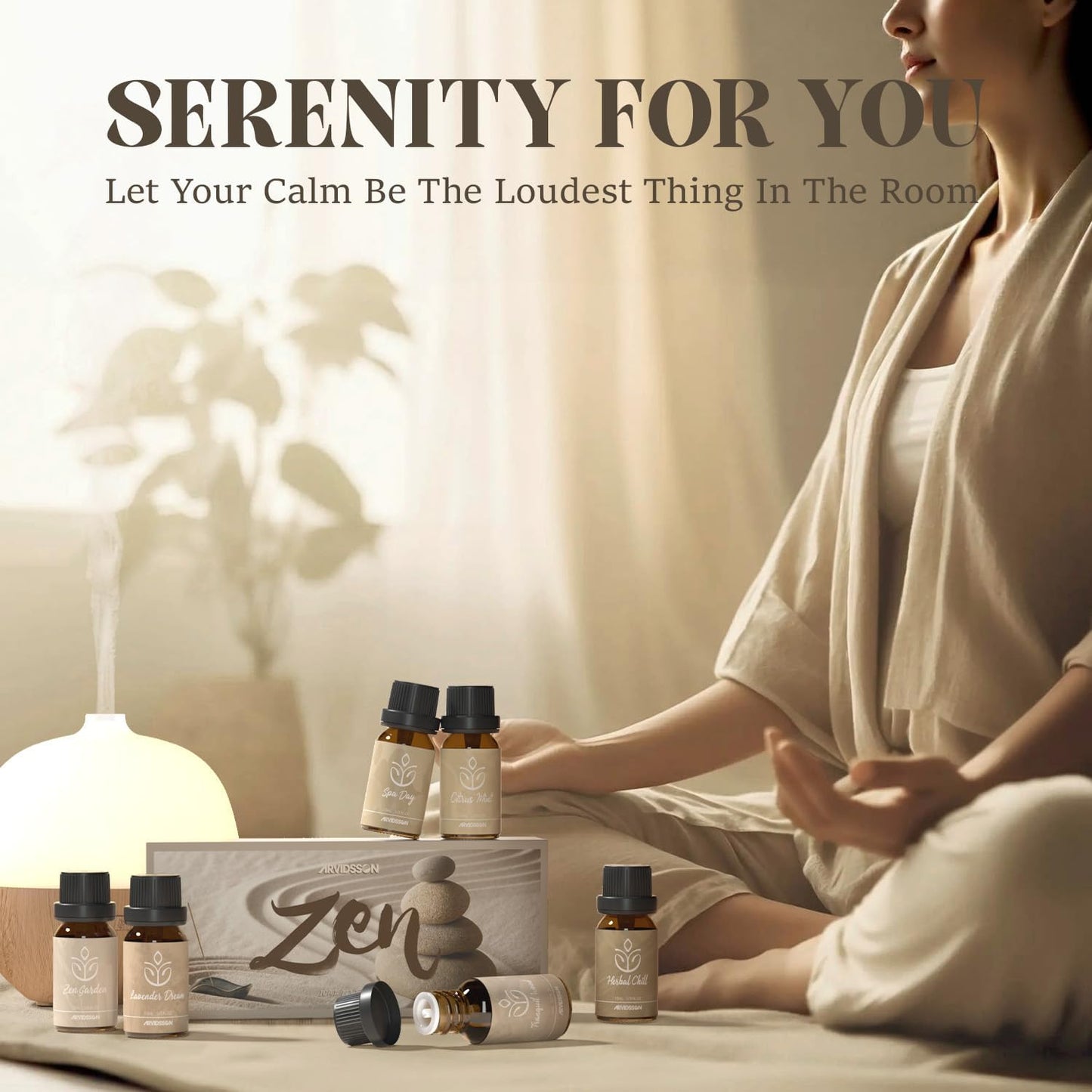 ARVIDSSON Zen Essential Oils Set, Nautal Tranquil Essential Oil for Diffusers for Home - Zen Garden, Lavender Dream, Serene Spa, Citrus Mint, Tranquil Wood, Herbal Chill, Gift for Women