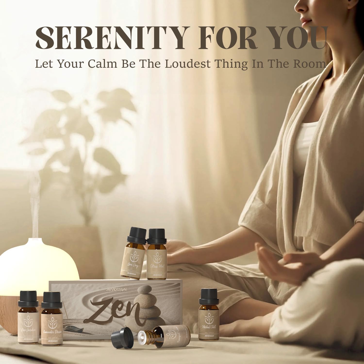 ARVIDSSON Zen Essential Oils Set, Nautal Tranquil Essential Oil for Diffusers for Home - Zen Garden, Lavender Dream, Serene Spa, Citrus Mint, Tranquil Wood, Herbal Chill, Gift for Women