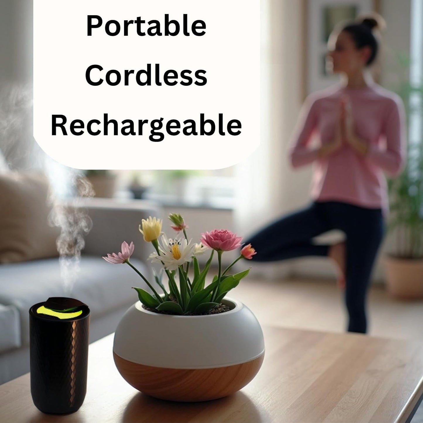 Waterless Essential Oil Diffuser - Cordless Rechargeable Aromatherapy Scent Machine for Home Bedroom Car Office Travel - 3 Mist Levels, 4 Timer Modes, 24-Hour Battery