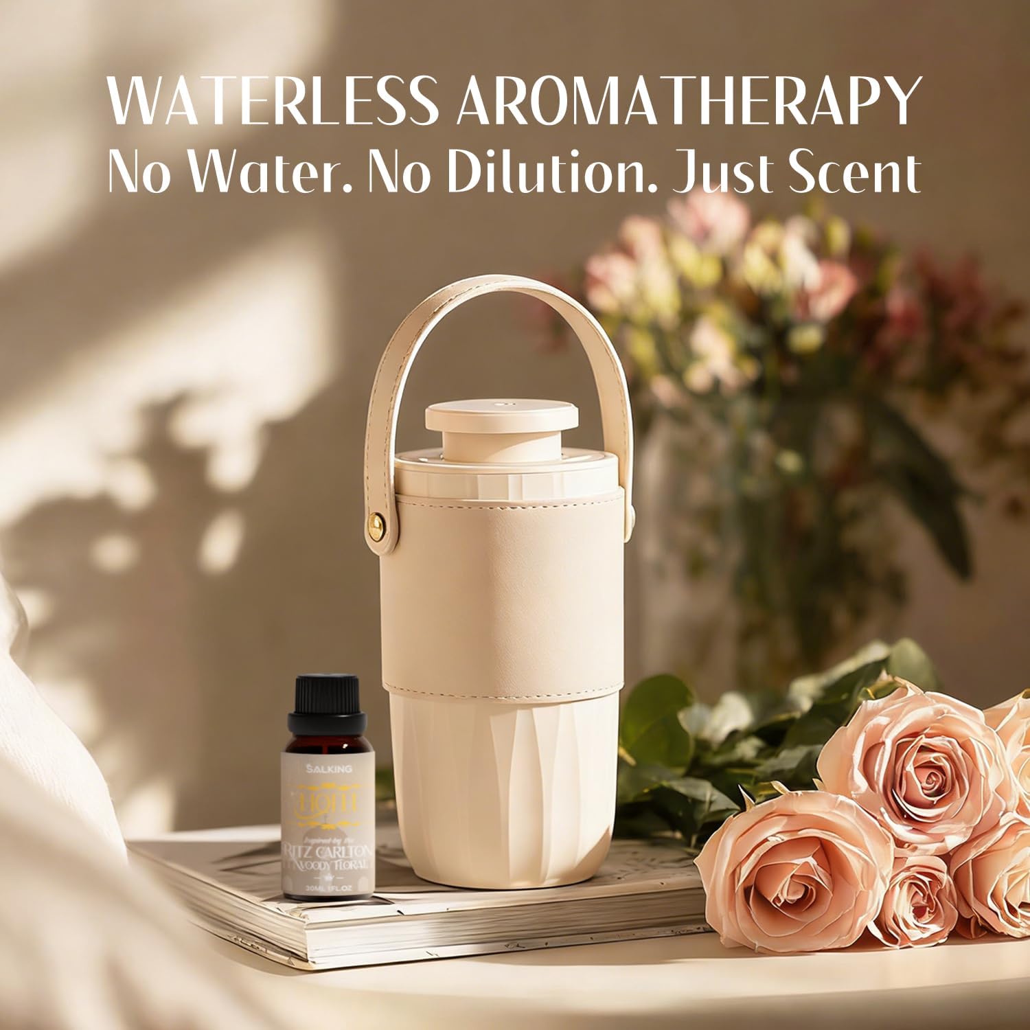 SALKING Waterless Diffuser Starter Kit with 30mL Hotel Fragrance Oil, Scent Diffuser Battery Operated Nebulizer with Timer & Adjustable Mist Mode, Car Diffsuer, Mini Scent Air Machine for Home, Office