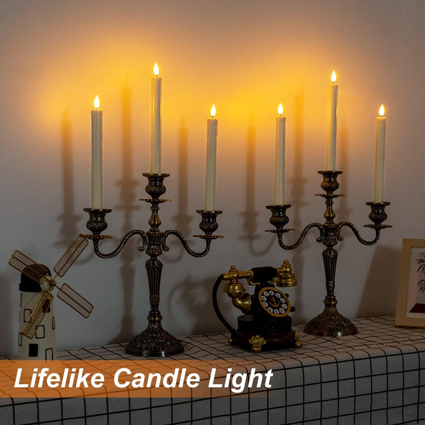 Homemory 48 Pcs Plastic Flameless Taper Candles with Remote Timer Dimmer, Taper Candles Battery Operated with Flickering Light, Ivory Led Candlesticks for Wedding Party Holiday Decoration 9.6 Inches
