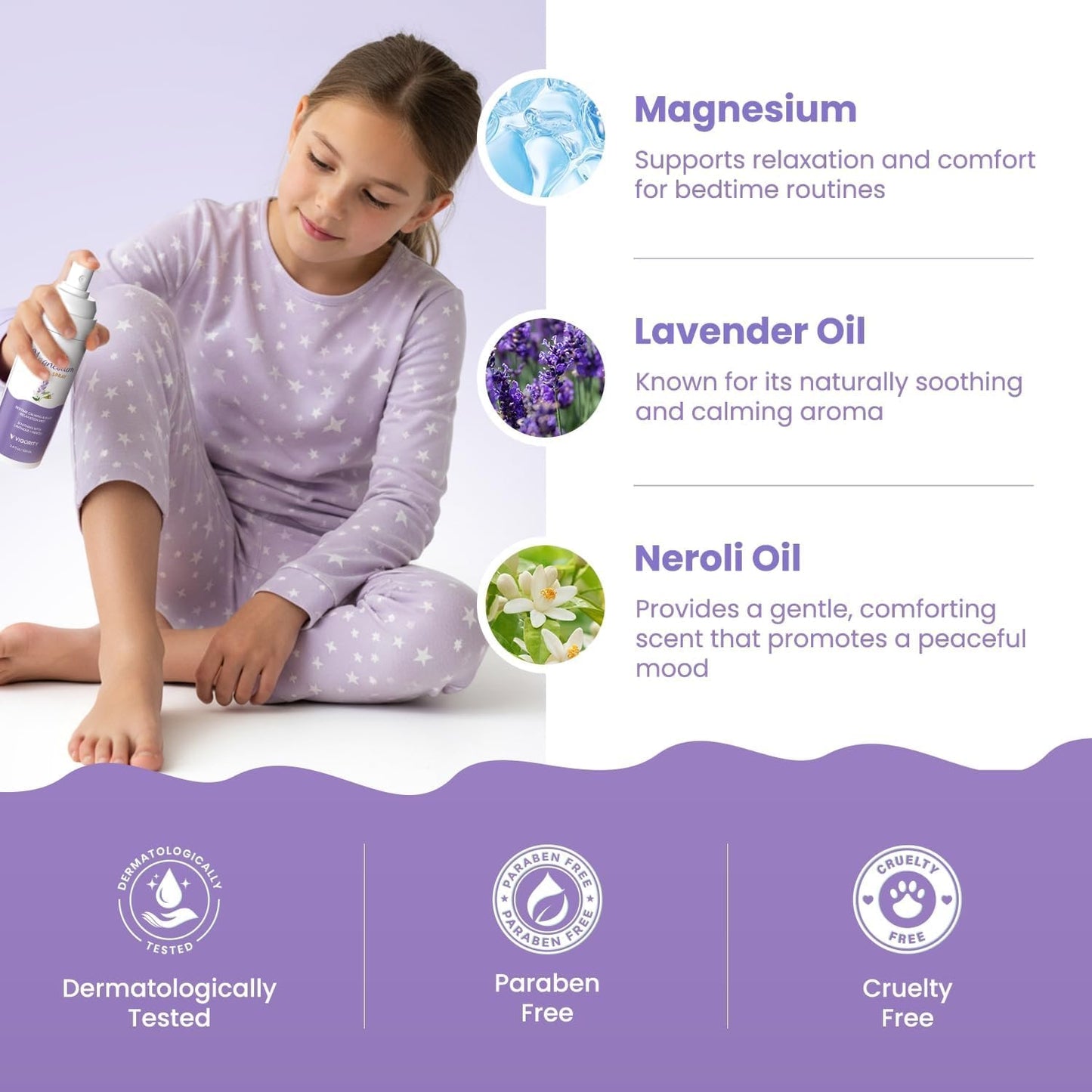 Vigority Kids Magnesium Spray with Lavender & Neroli – Lightweight Magnesium Body Mist for Legs, Feet, Pillow & Room – Gentle Bedtime Spray for Kids Evening Routines (3.4 fl. oz.)