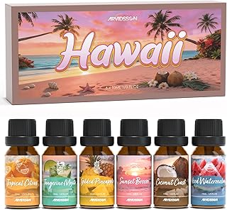 ARVIDSSON Hawaii Fragrance Oil Set, Summer Essential Oils for Diffuser, Tropical Scent Oils - Sunset Breeze, Coconut Coast, Gild Pineapple, Tropical Citrus, Iced Watermelon, Tanderine Mojito