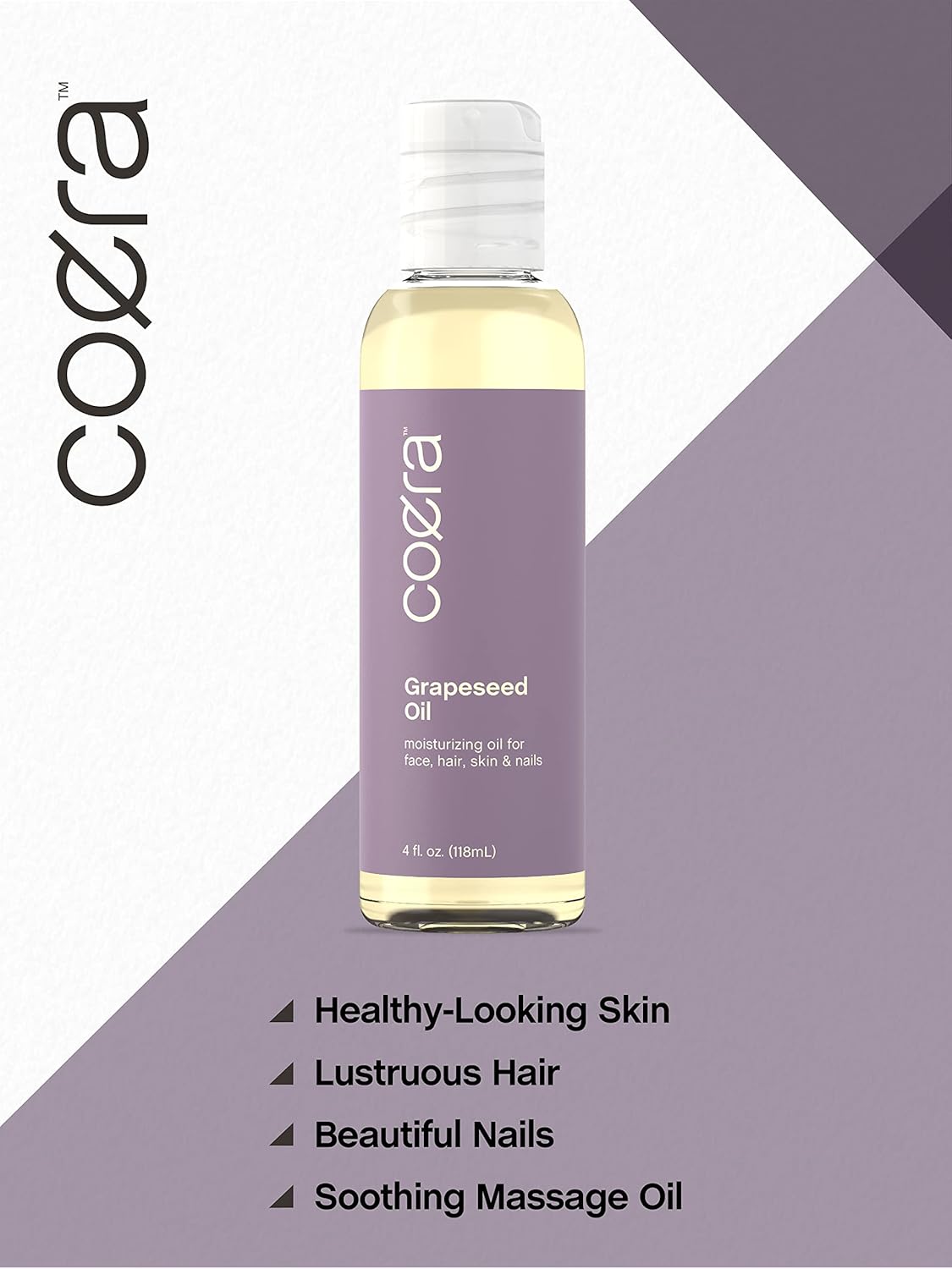 Coera Grapeseed Oil Cold Pressed | 4 fl oz | Moisturizer for Face, Hair, Skin, and Nails | Free of Parabens, SLS, & Fragrances