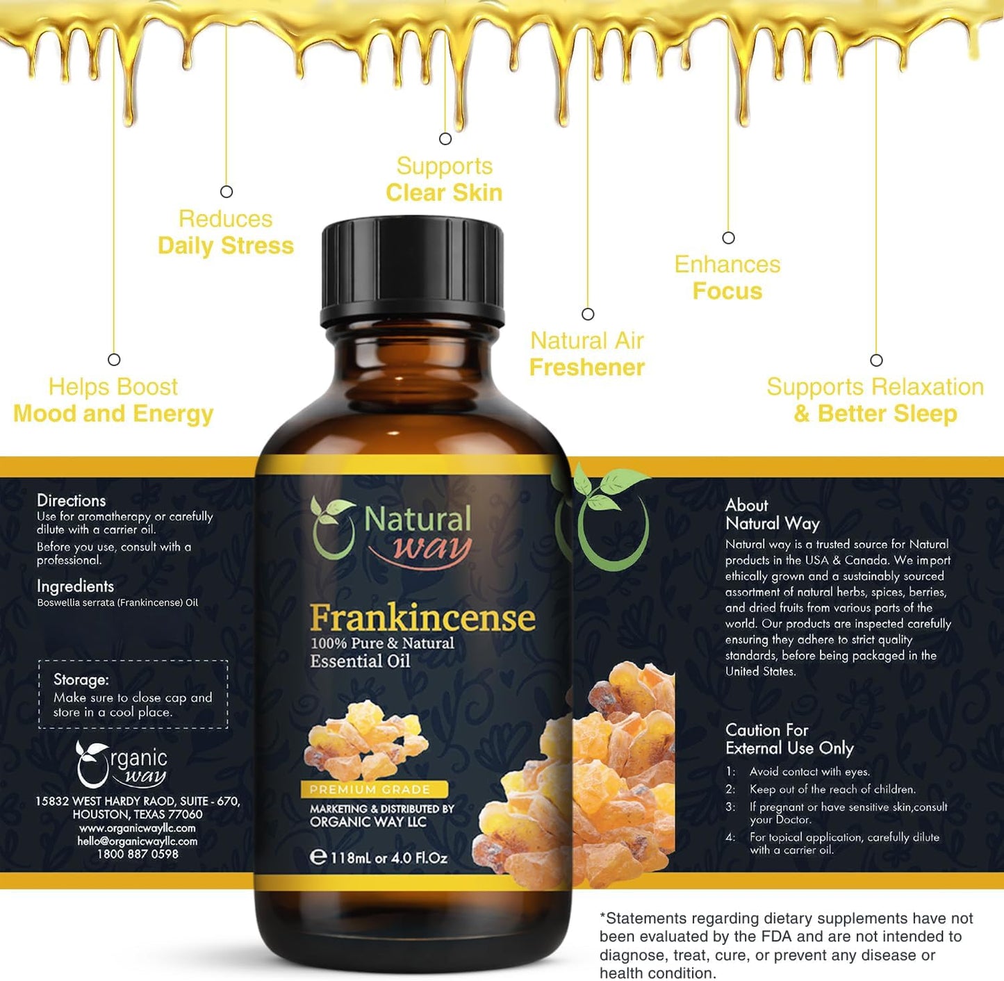 Frankincense Essential Oil | Pure Aromatherapy Oil for Diffusers, Hair Growth, Skin, Scalp Care, Massage | Refreshing Hair Oil for Women & Men | Natural Essential Oil for Diffuser | 4 Fl Oz (120 mL)