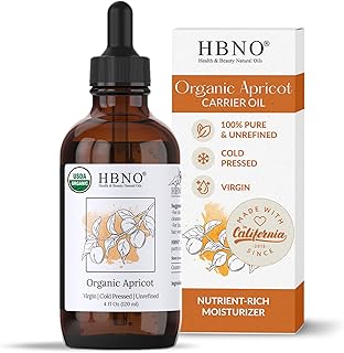 HBNO Organic Virgin Apricot Oil - 4 oz (120ml) Value Size - Ideal for Shampoos, Conditioners, Lip Balms, Face wash, Lotions, and Skin Care Products.