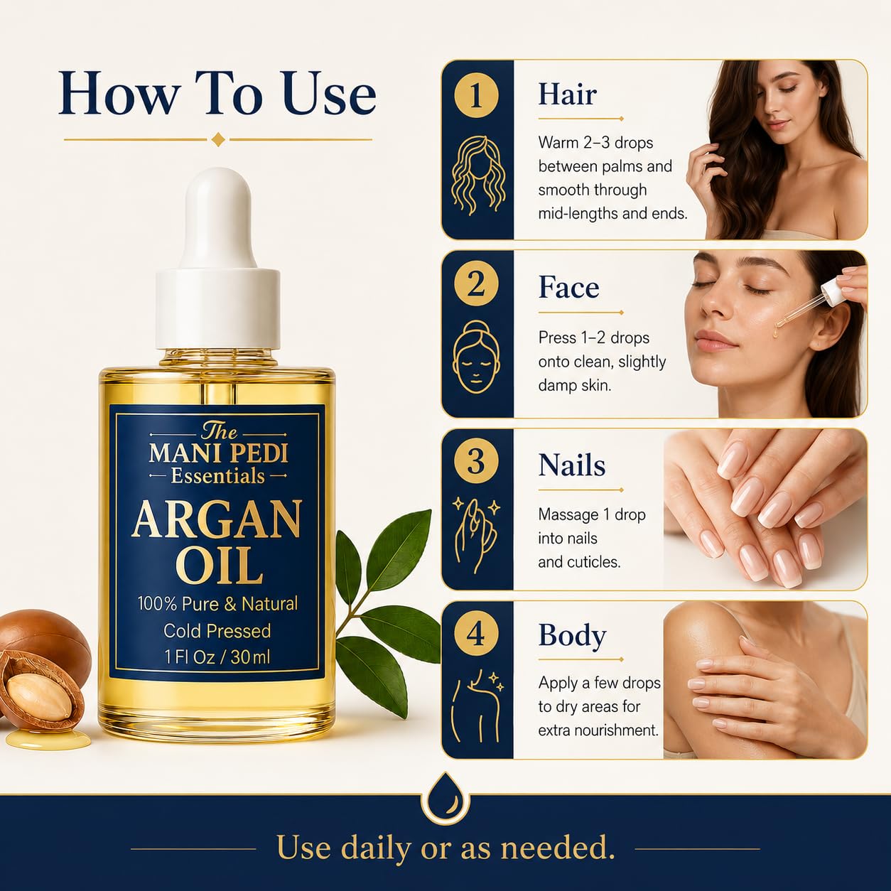 TMPE Argan Oil for Hair & Skin – 100% Pure Cold-Pressed Argan Oil, Lightweight Non-Greasy Hair Oil for Dry Damaged Hair, Face & Body Moisturizing Oil, Daily Use – 1 fl oz