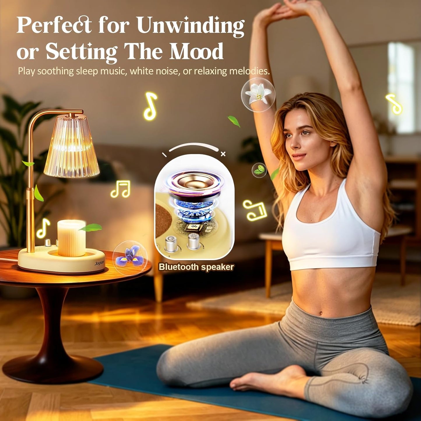 Gifts for Women, Candle Warmer Lamp with Bluetooth Speaker, Timer and Dimmer Candle Warmer Lamp with Height-Adjustable Pole Fits Different Wax Jars Perfect for Sleep, Relaxation & Home Decor