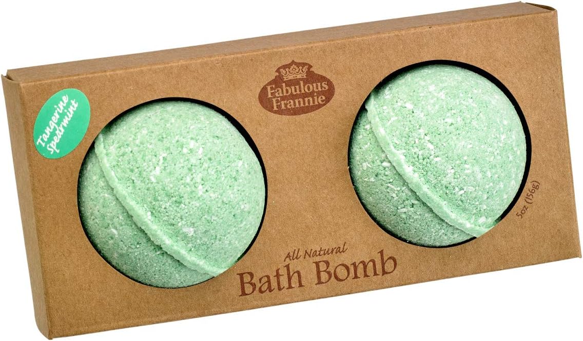 Fabulous Frannie Tangerine Spearmint Natural, Handmade Bath Bomb Set, Rich in Essential Oil, Mineral Salt, Coconut Oil, Witch Hazel, Fizzies to Moisturize Skin 2.5oz (Pack of 2)
