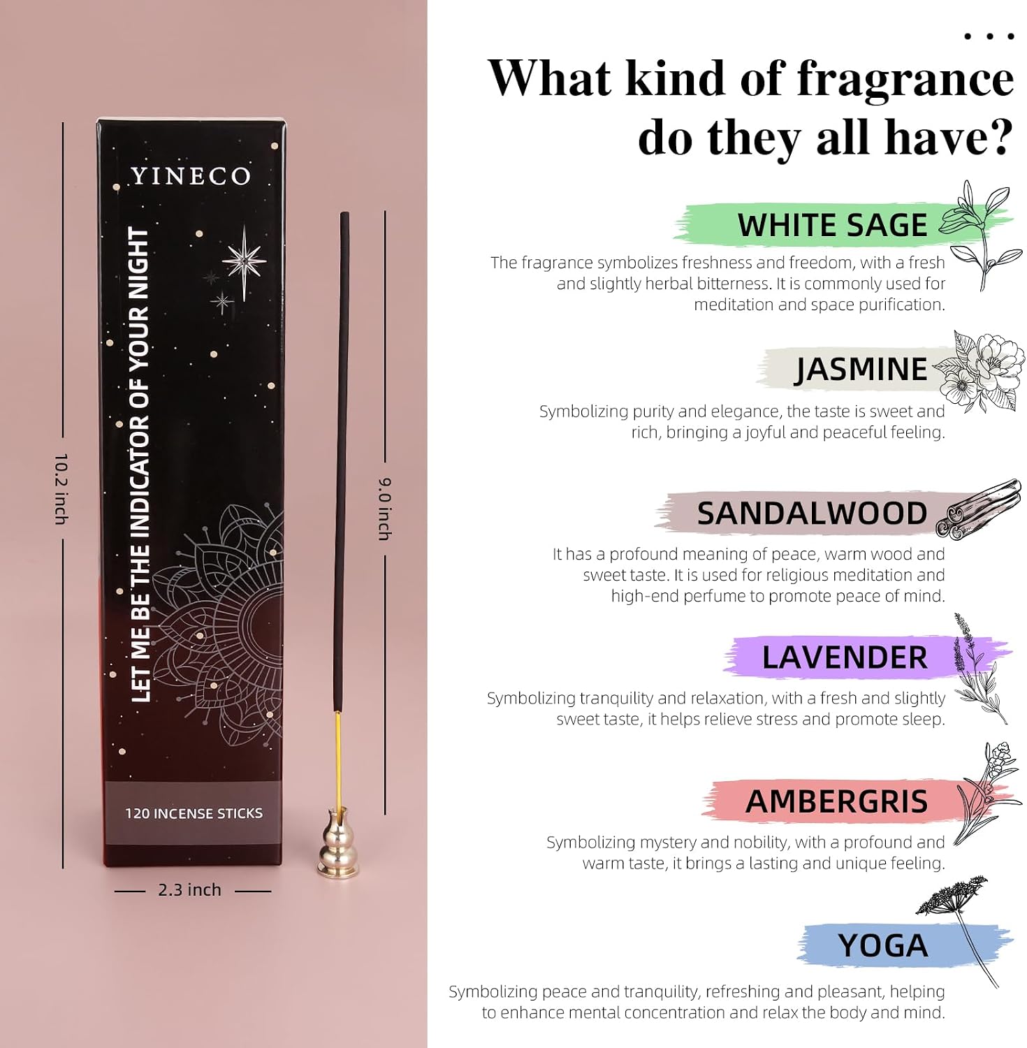 Incense Sticks Set of 120-6 Scents (White Sage, Sandalwood, Jasmine, Lavender, Dragon's Blood & Yoga) for Meditation, Relaxation & Positive Aura, Boho Gift Set, Magic Hour (Black)