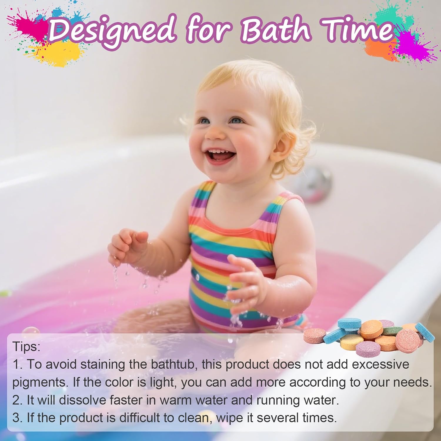 Colorful Bath Tablets, Water Coloring BathBomb, Fizzy, Fragrance Free & Non Toxic, Coloring Potion Tablets Spa Bath Stuff Science Experiments BathAccessories, 70 Count