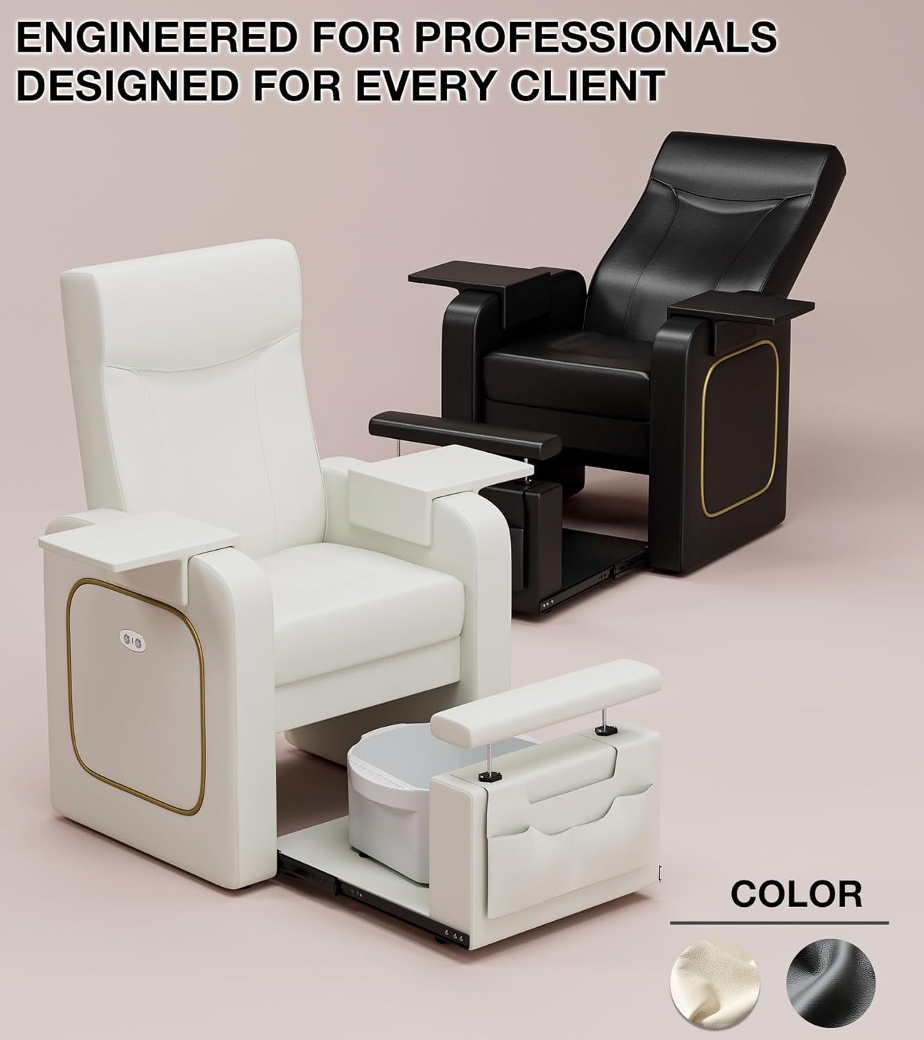 VARONXE Electric Pedicure Chair No Plumbing, Recliner Sofa with Massage for Foot Bath, Pedicure Station for Foot Spa with Tool Pouch for Small Spaces, Black