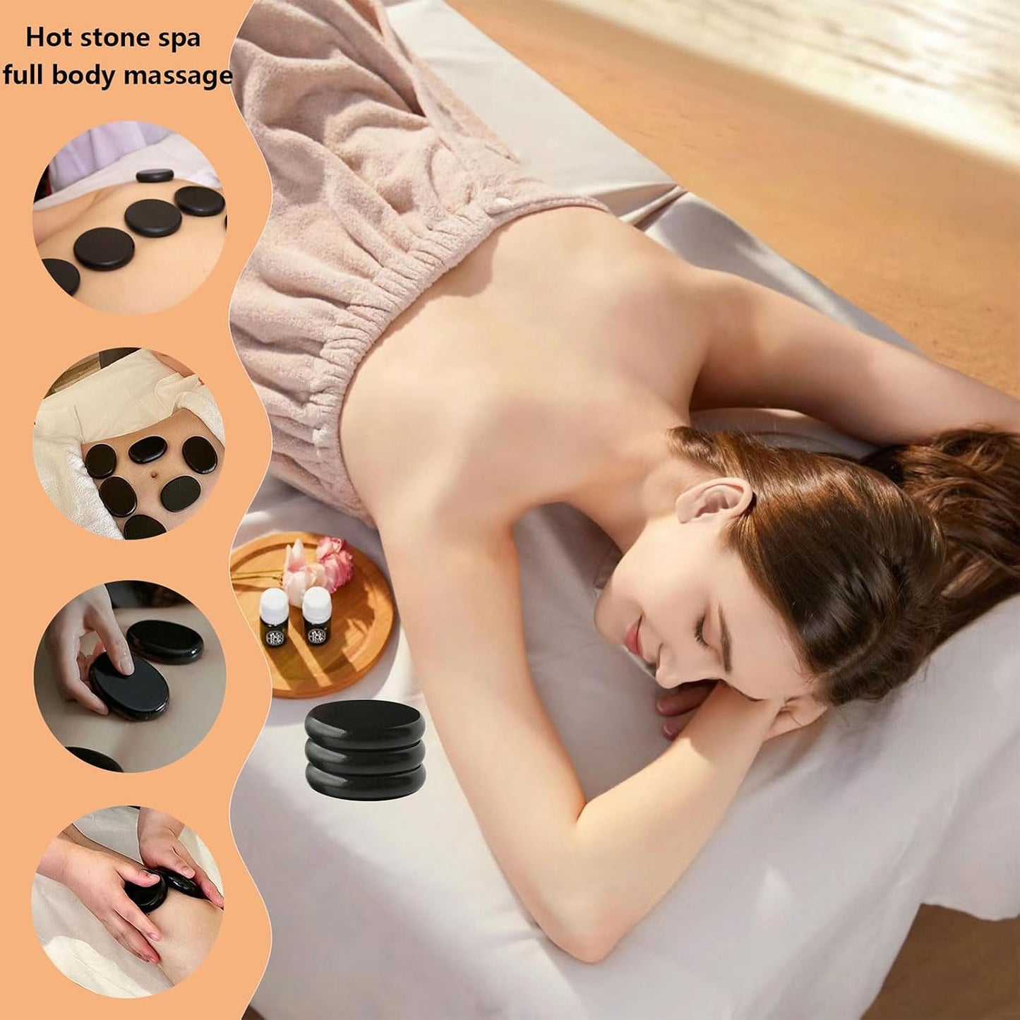 Oval Basalt hot Stone Massage Set, Massage Stones for spa Care, Two-piece Set for Home use