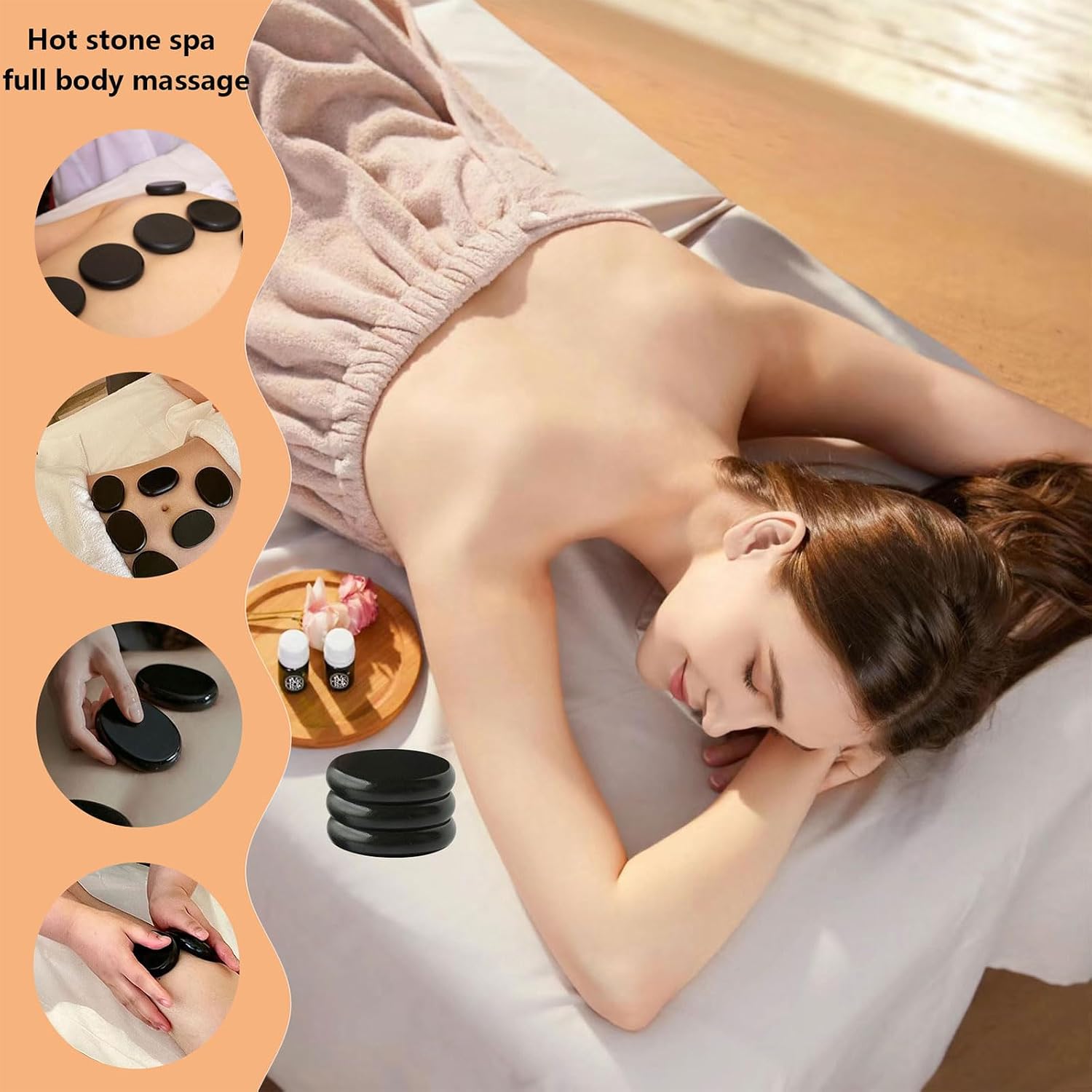 Oval Basalt hot Stone Massage Set, Massage Stones for spa Care, Two-piece Set for Home use