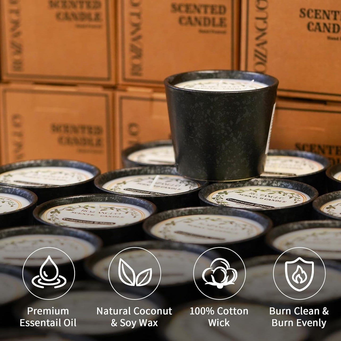 Luxury Textured Ceramic Jar Scented Candle | Non Toxic 100% Natural Coconut & Soy Wax Blend Cotton Wick | 5.2oz | Hand Poured Highly Scented Long - Lasting | Women & Men | Cedarwood & Musk
