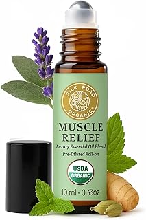 Silk Road Organic Muscle Relief Essential Oil Blend Roll On for Muscle Aches & Stiff Joints | USDA Certified Aromatherapy with Peppermint & Ginger - 10 ml Roller