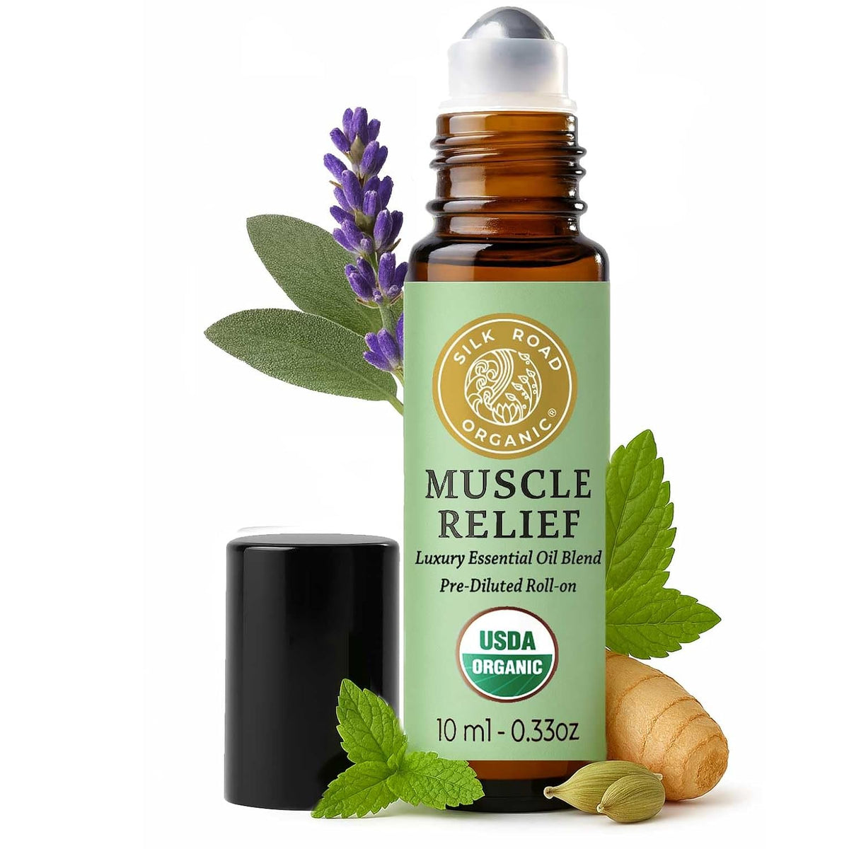 Silk Road Organic Muscle Relief Essential Oil Blend Roll On for Muscle Aches & Stiff Joints