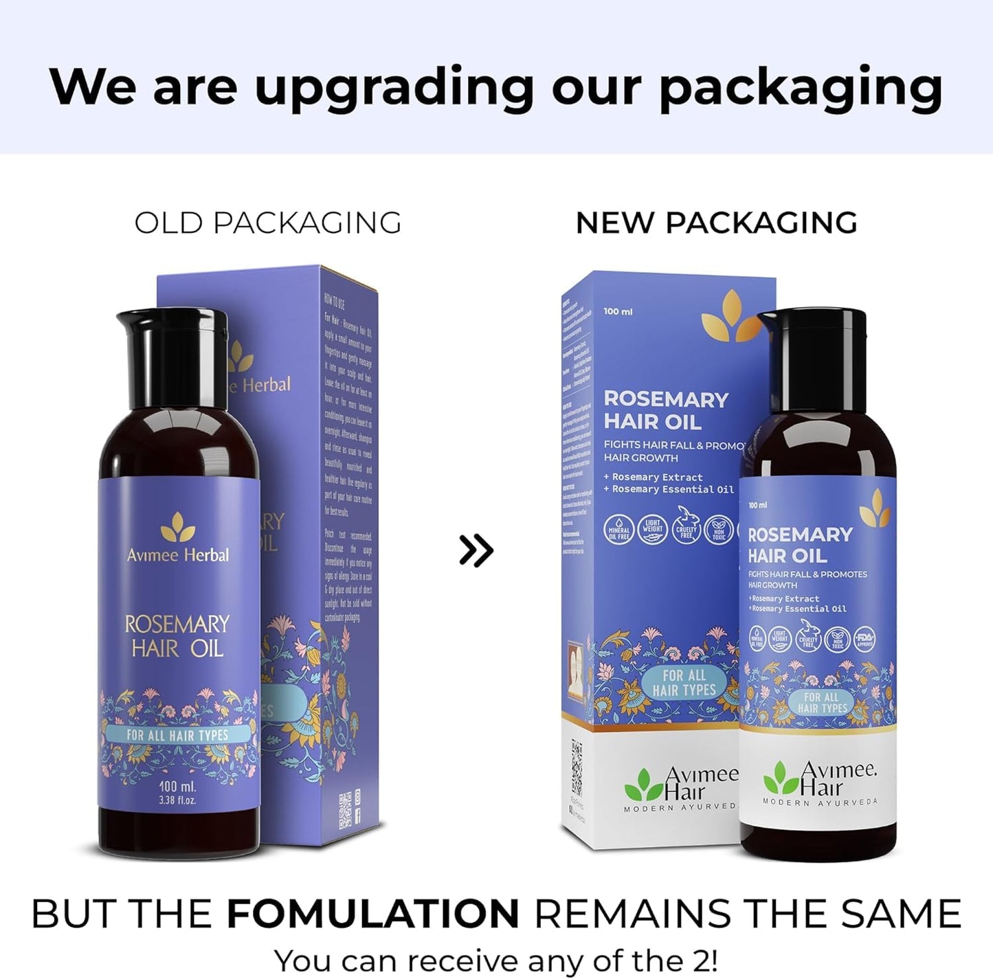 Avimee Herbal Rosemary Hair Oil | For Hair Growth, Hair Fall Control and Dandruff | 100% Pure & Natural | Mineral Oil Free | 100mL