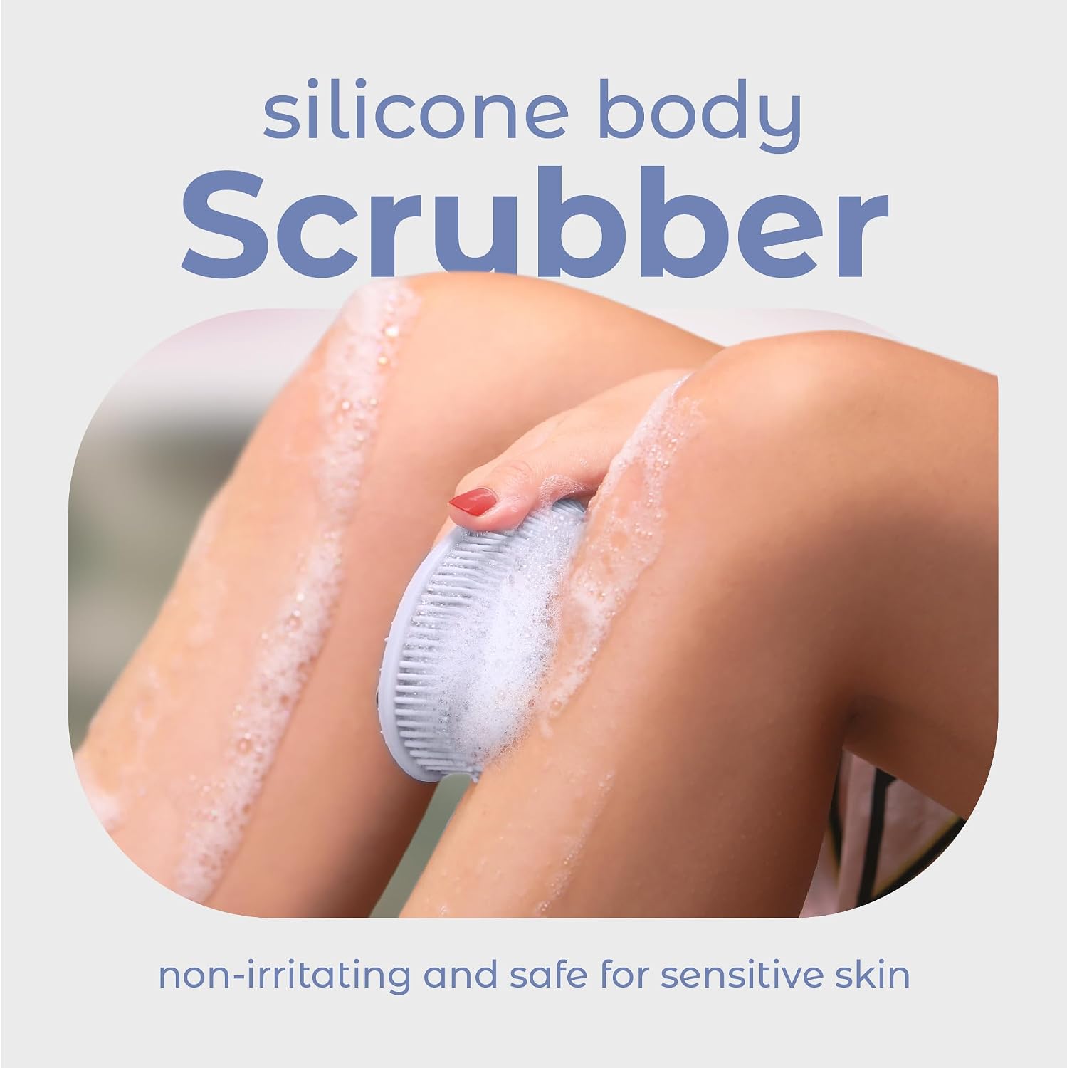 MainBasics Silicone Body Scrubber - Dual-Sided Shower Exfoliator for Men & Women, Gentle Silicone Loofah Alternative for Deep Clean (Frosted Sky, Exfoliate)