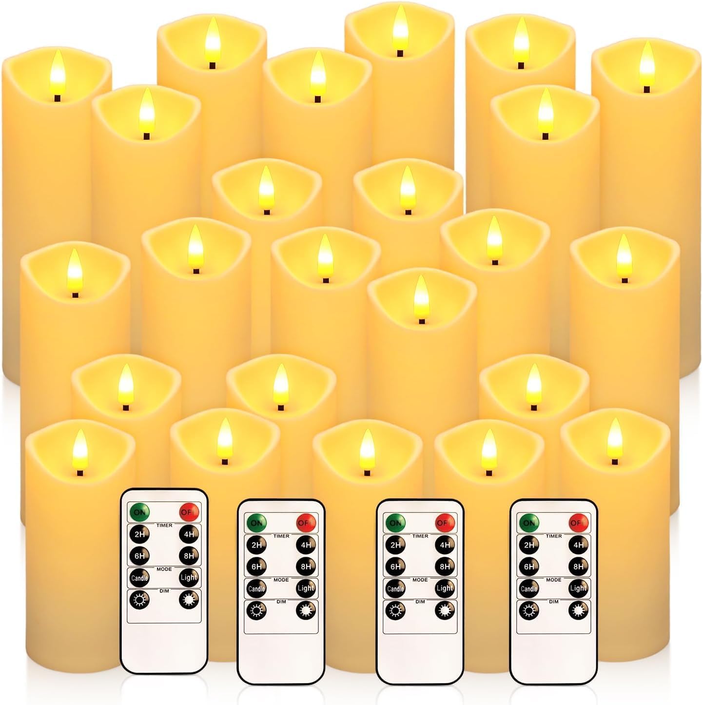 24 Pack Flameless LED Pillar Candles with Remote - Battery Operated Ivory Candles, Waterproof, 3 Sizes for Wedding Centerpieces, Christmas Decor, Home Party, Tabletop Lighting