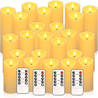 24 Pack Flameless LED Pillar Candles with Remote - Battery Operated Ivory Candles, Waterproof, 3 Sizes for Wedding Centerpieces, Christmas Decor, Home Party, Tabletop Lighting