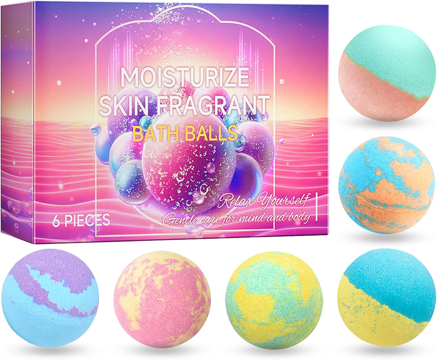 Bath Bombs Salt Balls,6 Natural Handmade Bath Bomb Kit,Organic Bathbombs with Rosemary Lemon Rose,Perfect for Bubble Spa Bath,Birthday Gifts for Boys, Girls