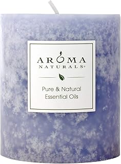 Aroma Naturals Lavender Essential Oil Blue Scented Pillar Candle, Tranquility, 3 inch x 3.5 inch