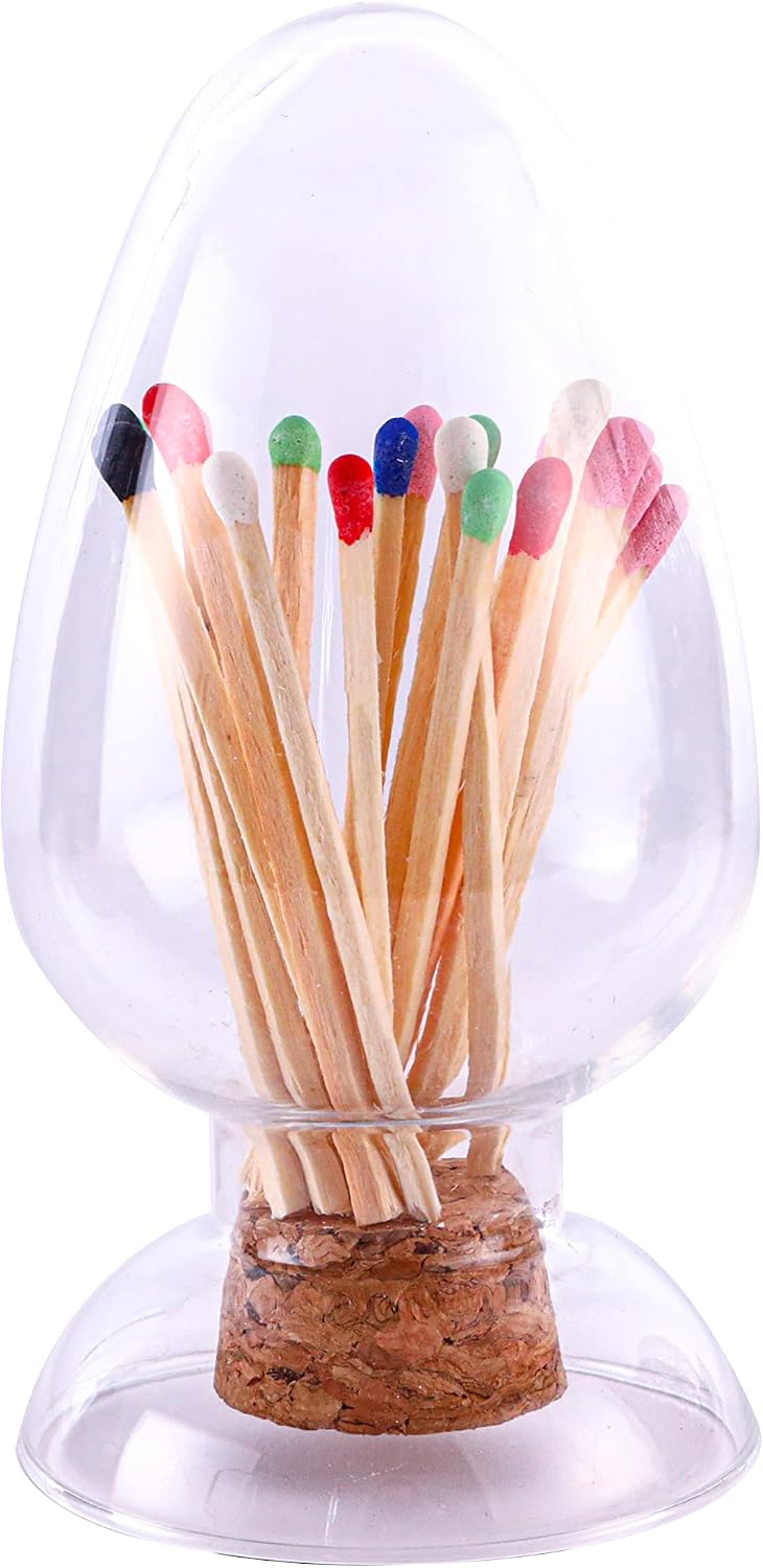 Matches in a Jar, Glass Match Cloche with Striker, Glass Match Holder with Striker, Fancy Matches in a Jar with Striker, Match Striker Holder Jar for Candle Fireplace-Match Not Included