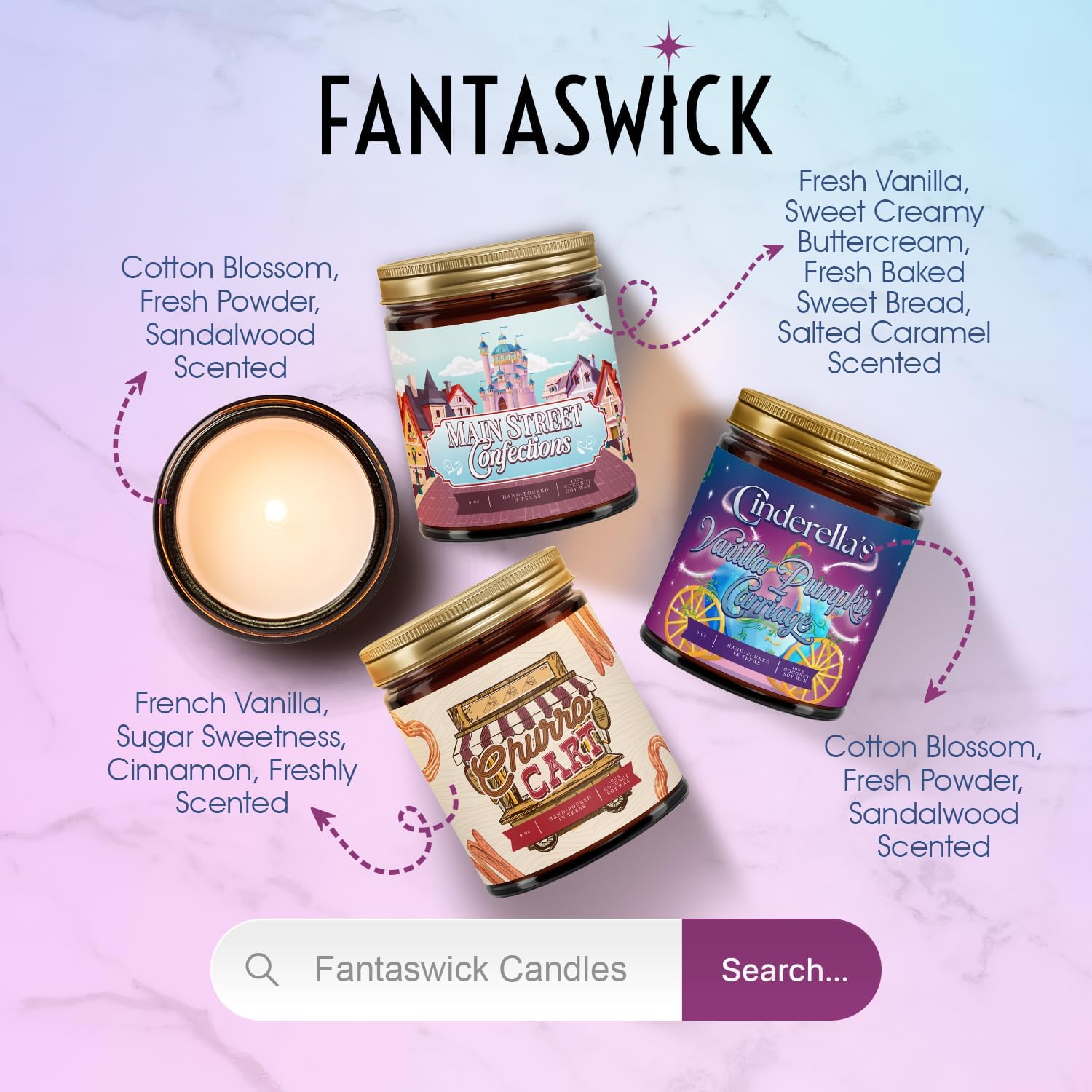 Fantaswick's Cinderella's Vanilla Pumpkin Carriage Scented Candle | 100% Natural Coconut Soy Wax & Cotton Wick in Amber Candle Jar | Hand-Poured in Texas | 9oz