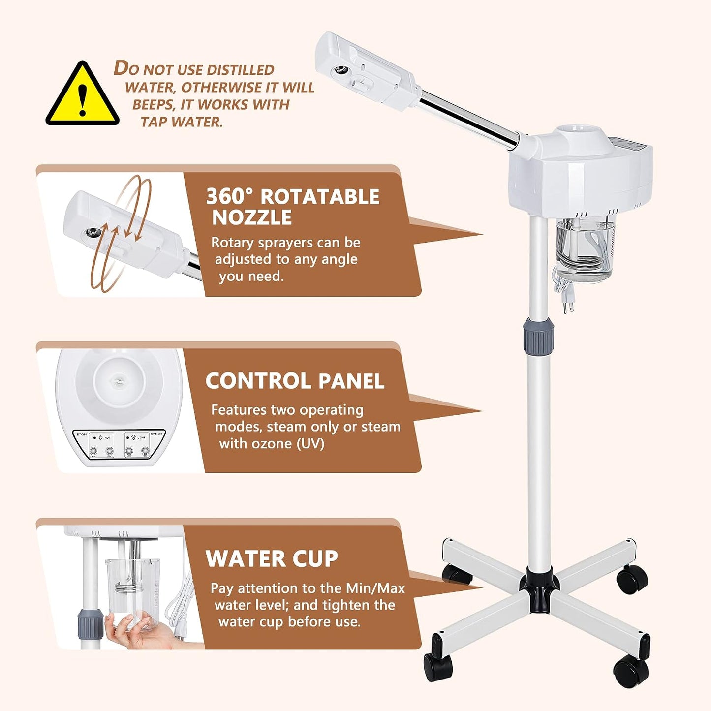 Nova Microdermabrasion Professional Facial Steamer On Wheels Ionic Ozone with Hot Mist Function Stand Facial Steamer for Personal Home Salon Spa Skin Cleaning