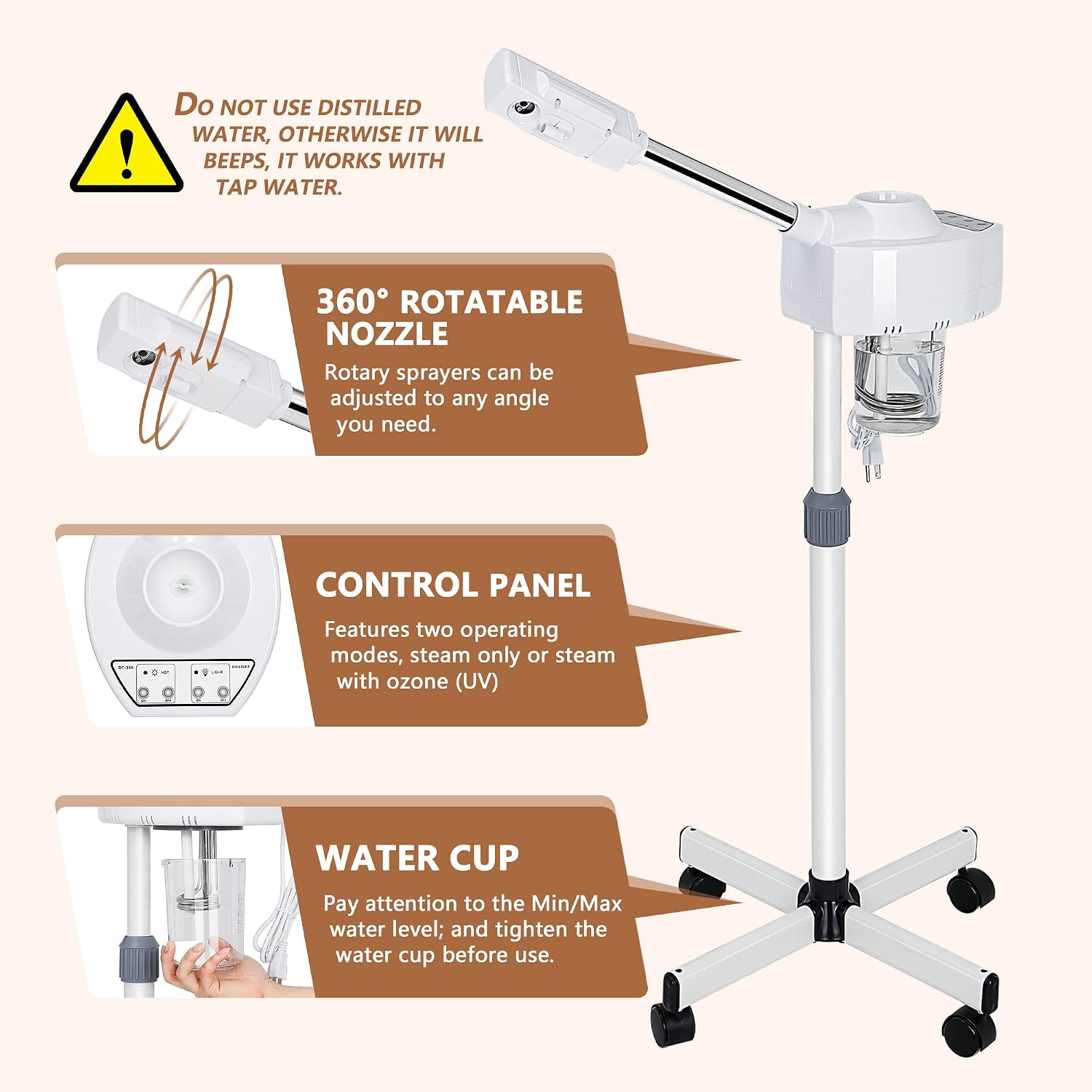 Nova Microdermabrasion Professional Facial Steamer On Wheels Ionic Ozone with Hot Mist Function Stand Facial Steamer for Personal Home Salon Spa Skin Cleaning