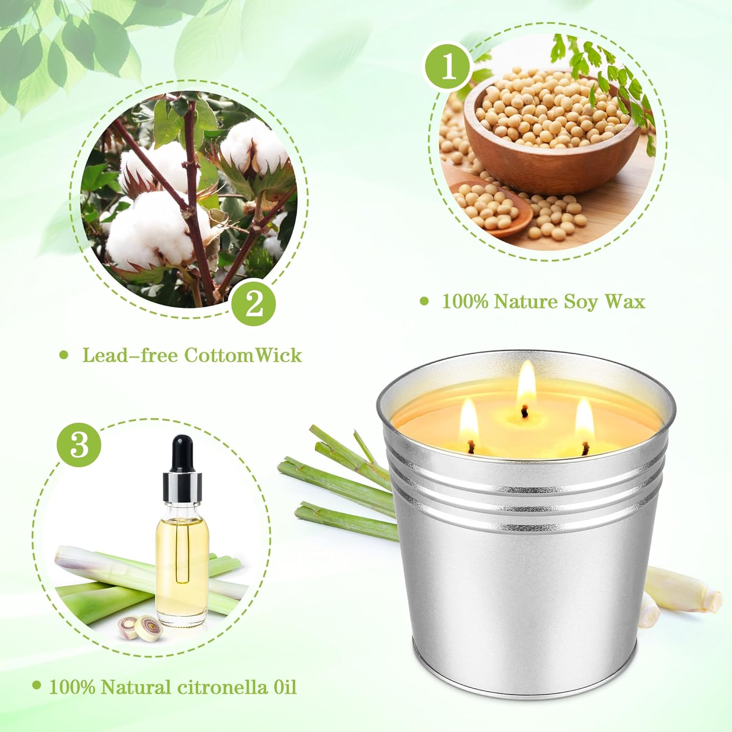 2 Pack Citronella Candles Large, 3 Wicks 34oz Citronella Candle Outdoor for Home Patio, 200h Long Lasting Summer Candle Bulk for Homen Scented Garden Balcony Camping BBQ