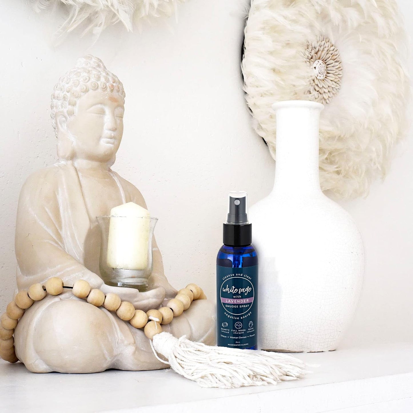 Lavender Sage Aromatherapy Spray for Spiritual Cleansing & Aura Protection, White Sage Lavender Spray - Cleansing Negative Energy & Protection, Clear Quartz Reiki Energized Aromatherapy Room Mist 4oz