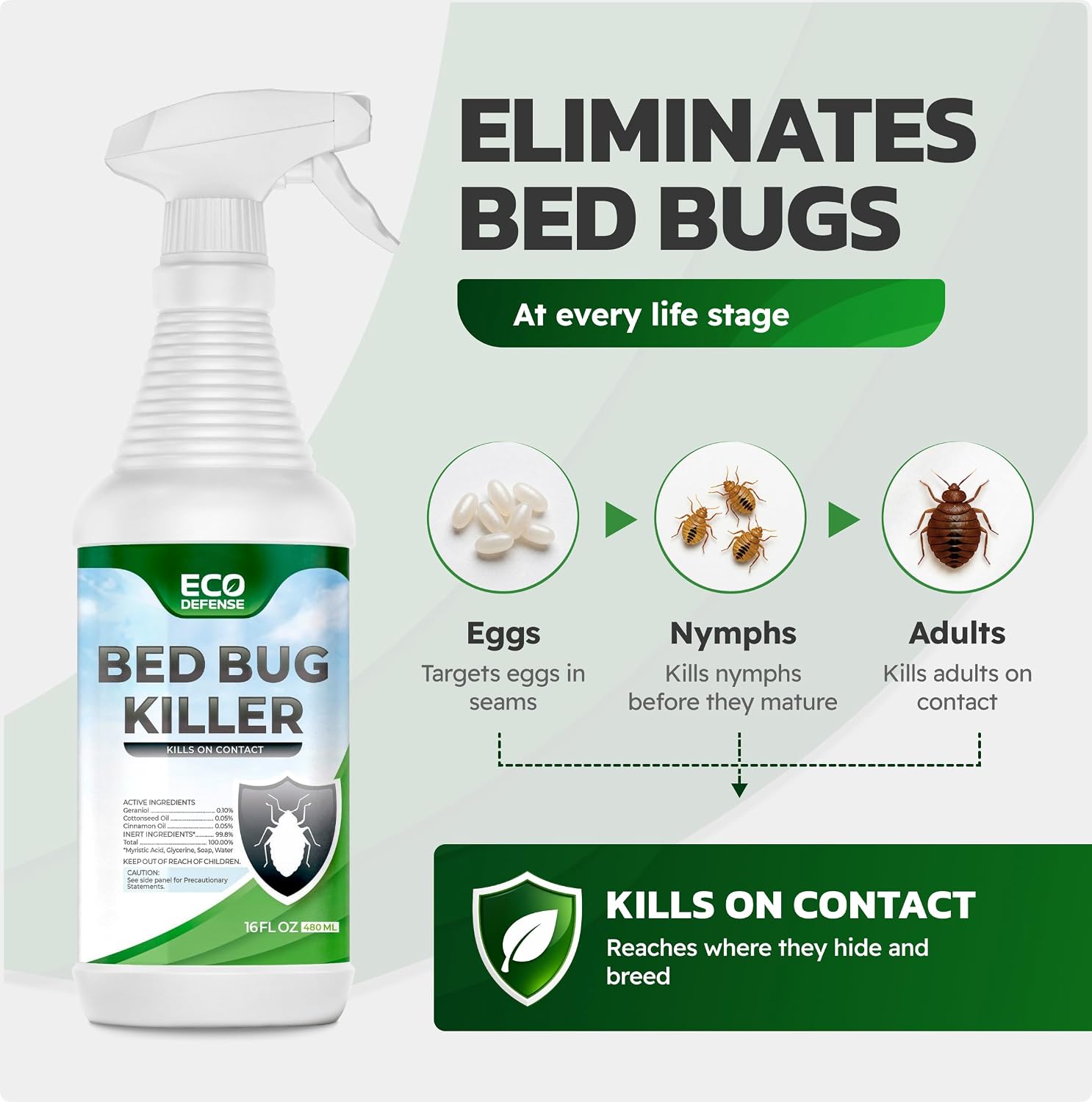 Eco Defense Bed Bug Killer - Bed Bug Spray & Dust Mite Spray - Natural Treatment - 16 Oz