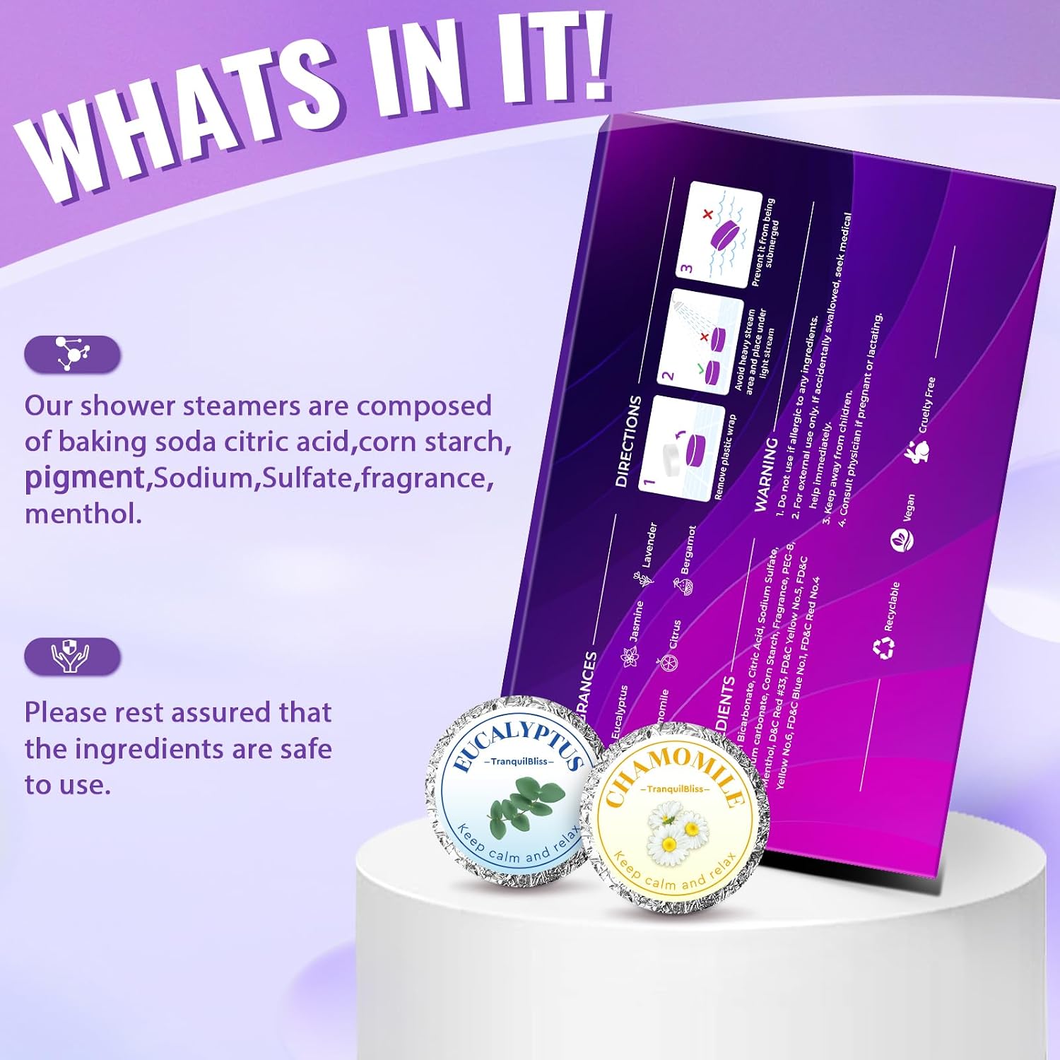 TranquilBliss Shower Steamers, Shower Bombs with Natural Fragrance, Self Care& Relaxation, Mother's Day, Christmas Birthday for Women and Mom, Individually Packaged, Purple Set 2 Packs（12 Tablets）