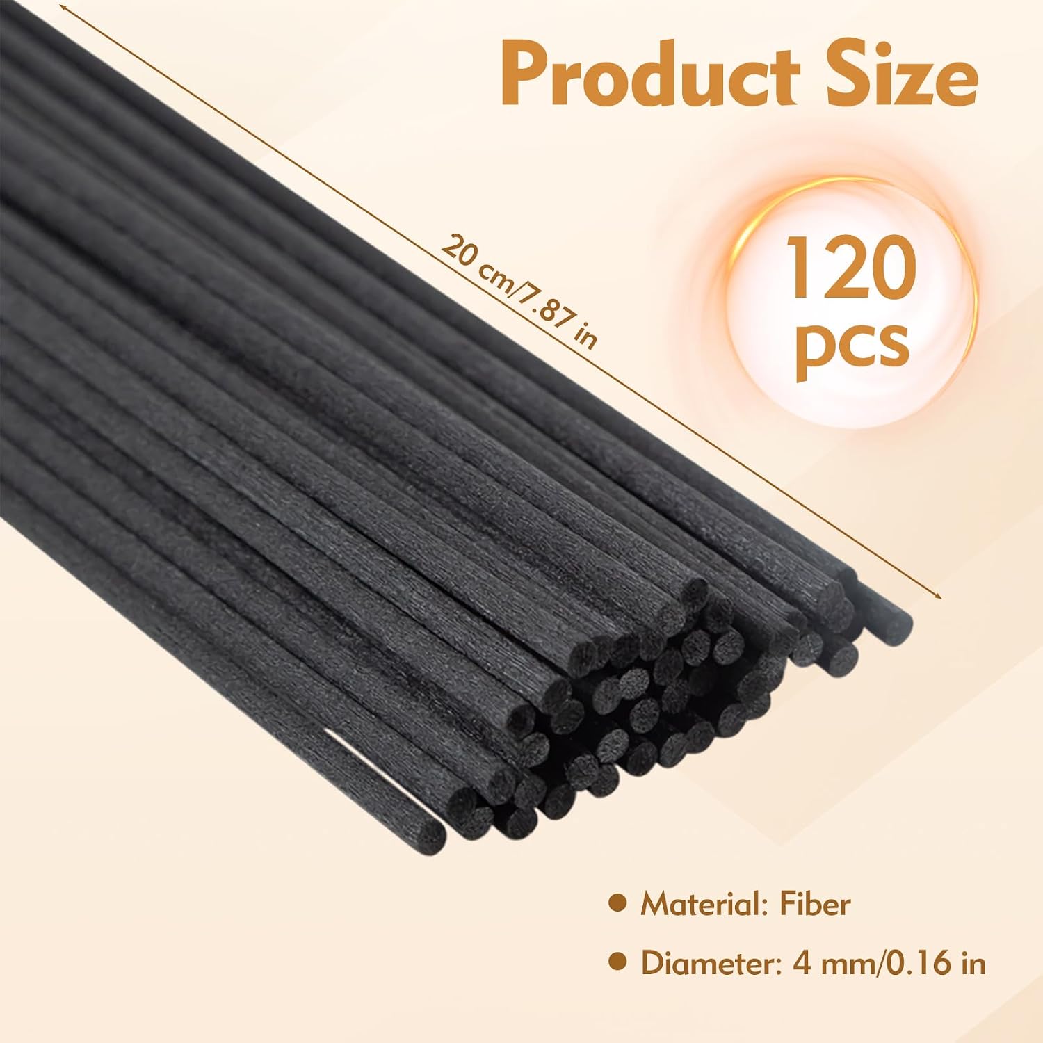 120 Pcs Reed Diffuser Sticks, 7.87 Inch Black Fibre Diffuser Sticks, Thick Reeds for Diffuser, Essential Oil Diffuser Sticks Refill for Aroma Fragrance Home Office Spa