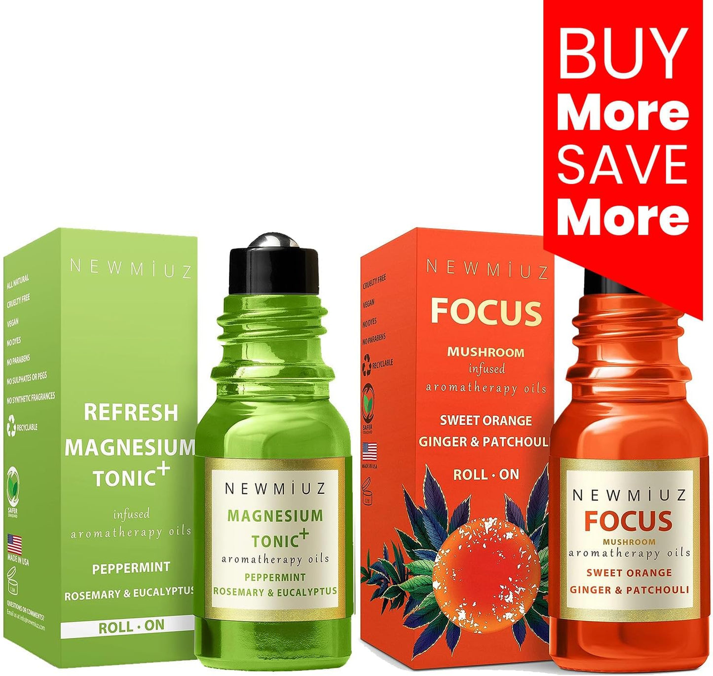 Headache Stick Roller Peppermint Rosemary and Eucalyptus & Roll-On Essential Oil Blends Focus Memory Concentration Orange Ginger Patchouli Pack of 2