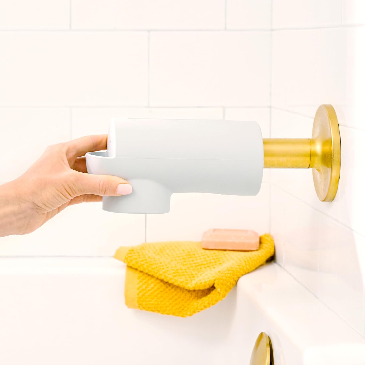 Munchkin® Soft Spot™ Bath Spout Cover for Baby, Bathtub Guard with Built-in Bubble Bath Dispenser, Silicone, Grey