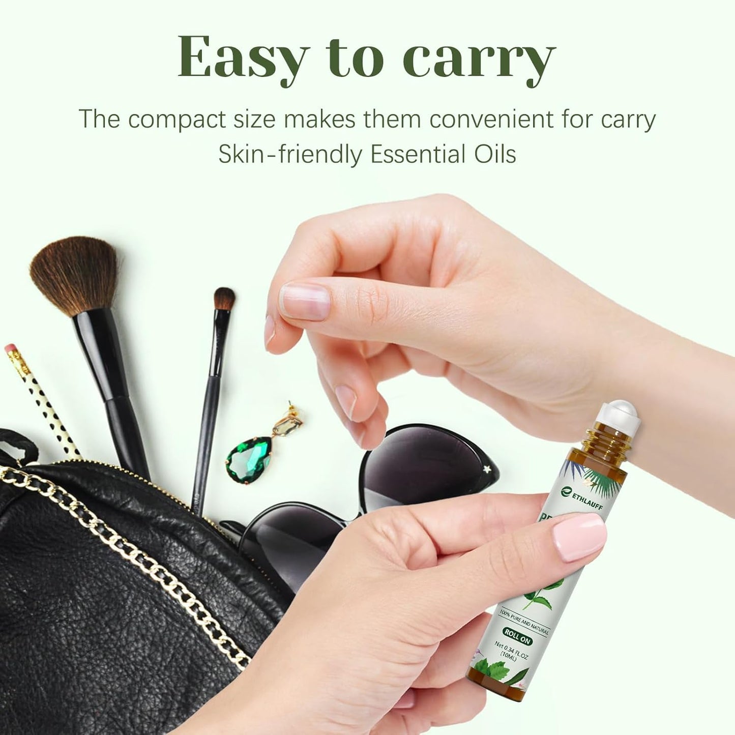 Peppermint Essential Oil Roll On, Natural Aromatherapy Oil Blend Roller with Fresh Minty Aroma - Headache, Stress Relief, Self Care Gifts for Women